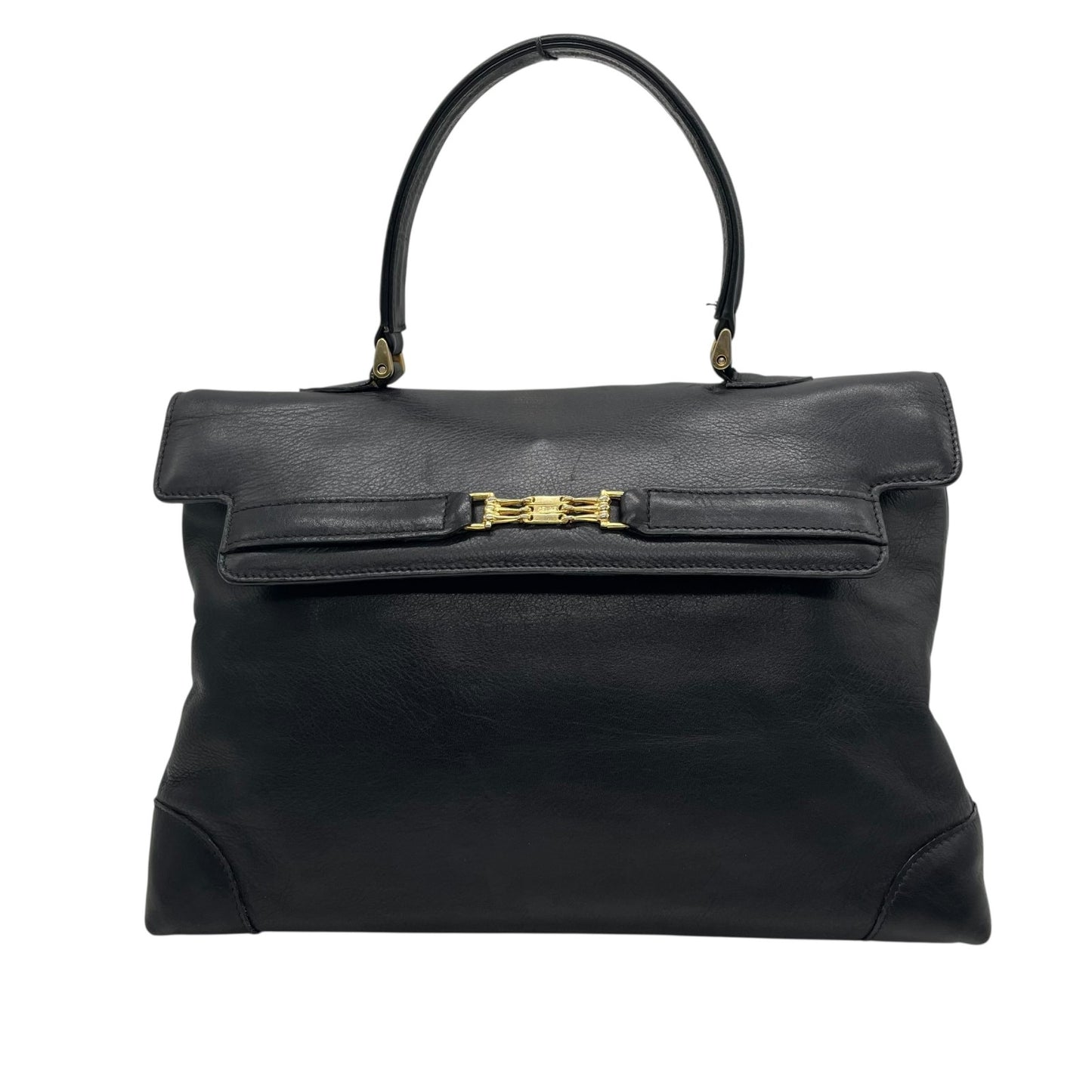 Authentic CELINE Black Leather Vintage Retro Handbag Gold Hardware Belt Design Old Celine Women Formal Bag