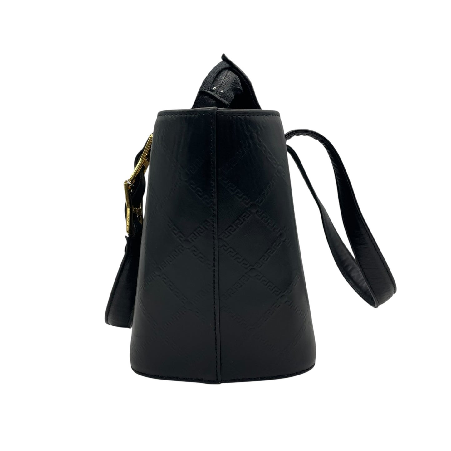 Authentic GIANNI VERSACE Vintage Mini Handbag Tote Black Leather Gold Hardware Fringe Tassel Women