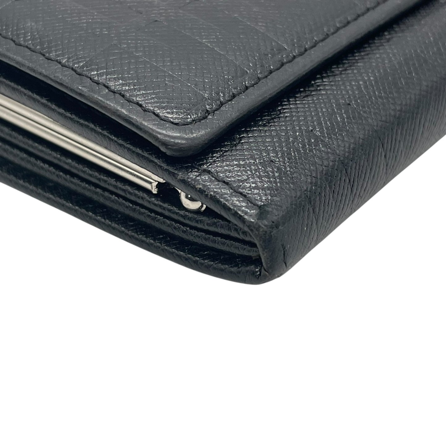 Authentic BURBERRY Long Wallet Bifold Check Embossed Logo Black Silver Hardware