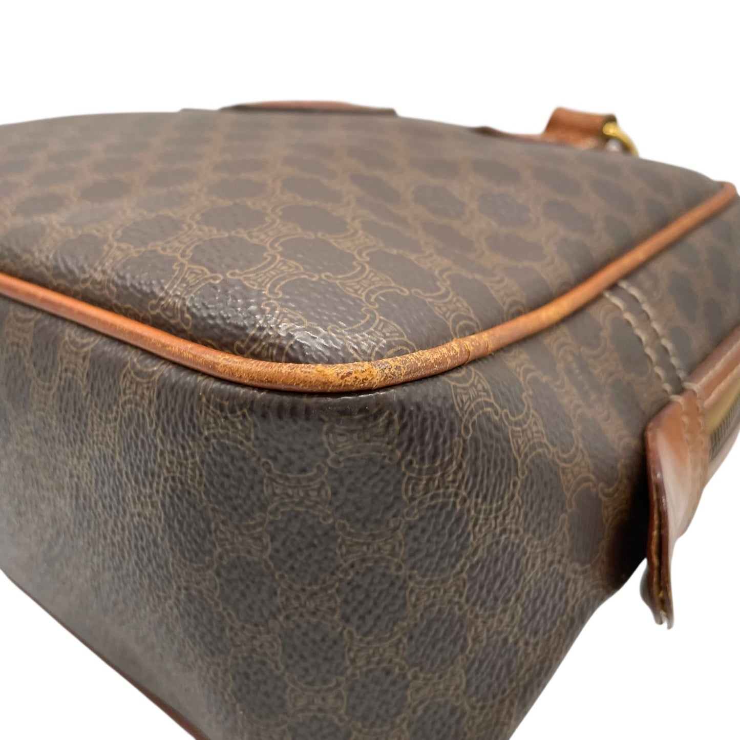 CELINE セリーヌ マカダム 2WAY ハンドバッグ ショルダーバッグ PVC レザー 茶 ブラウン ゴールド金具 斜め掛け可 レディース ヴィンテージ D3