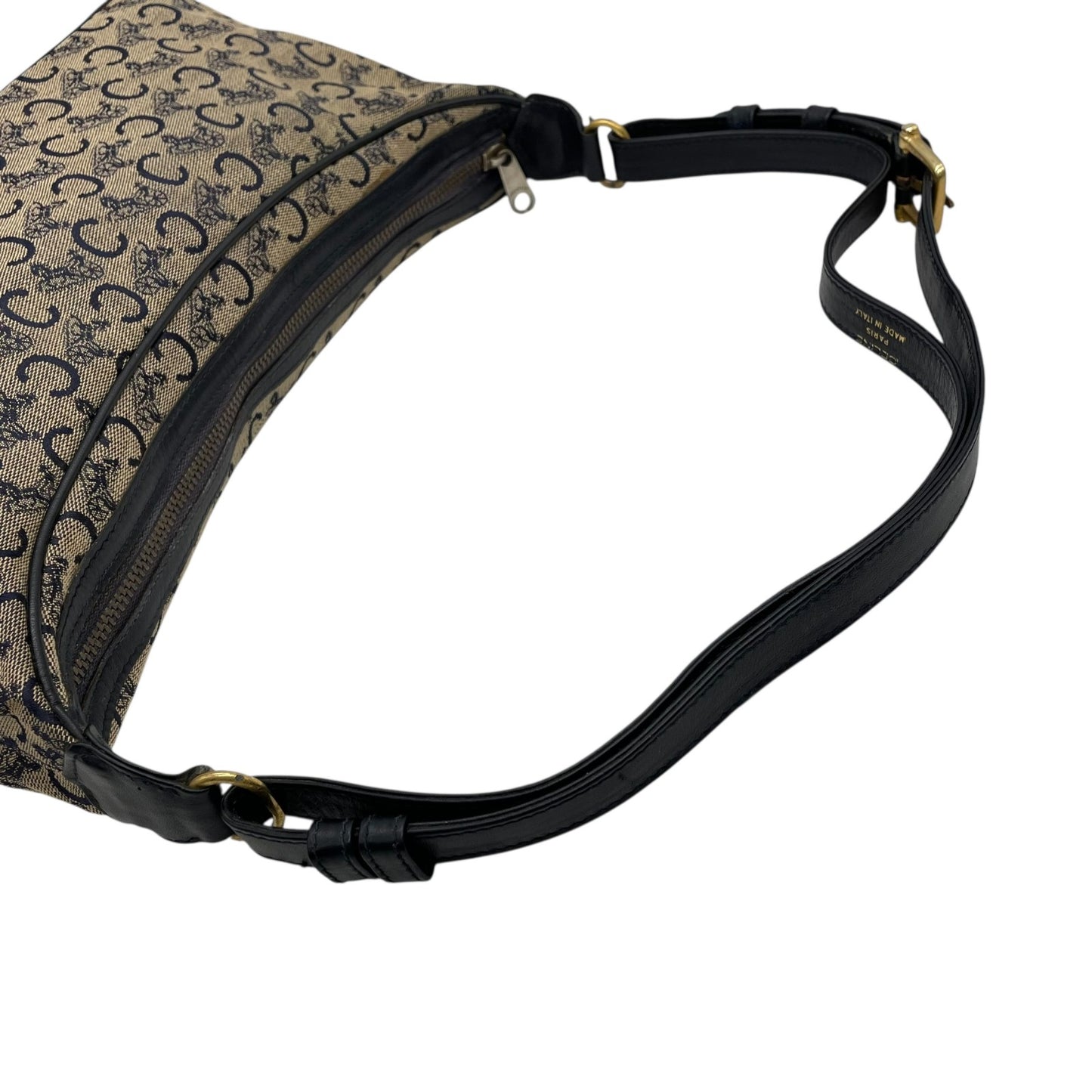 Authentic CELINE CMacadam Triomphe Canvas Leather Shoulder Bag Beige Black