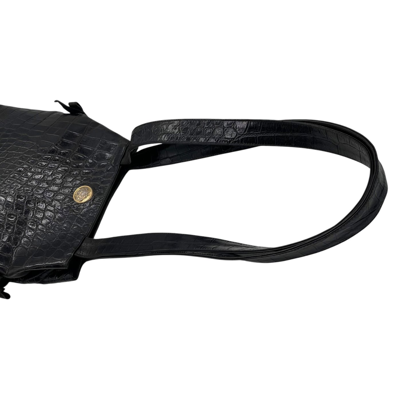 Authentic VERSACE Medusa Embossed Leather Tote Handbag Black Gold