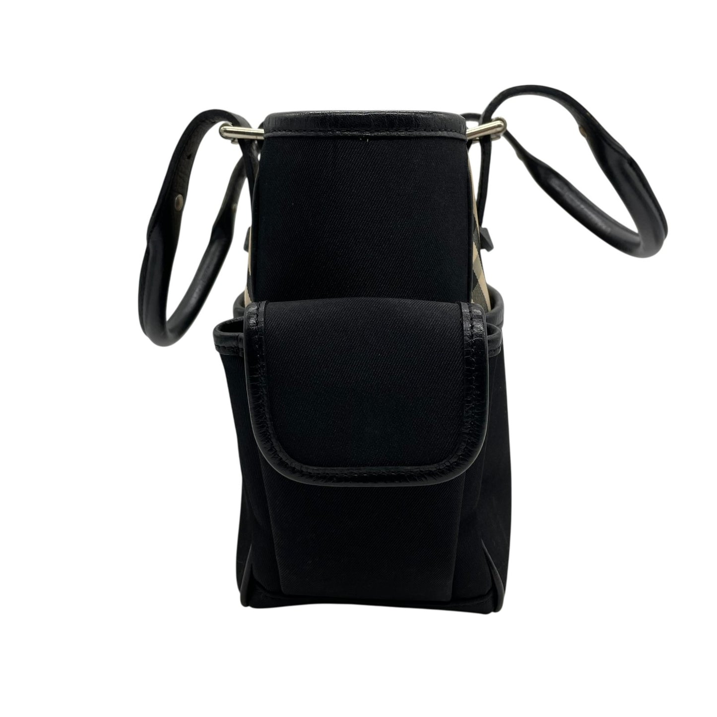 Authentic BURBERRY Check Nylon Leather Tote Bag Black A4 Size