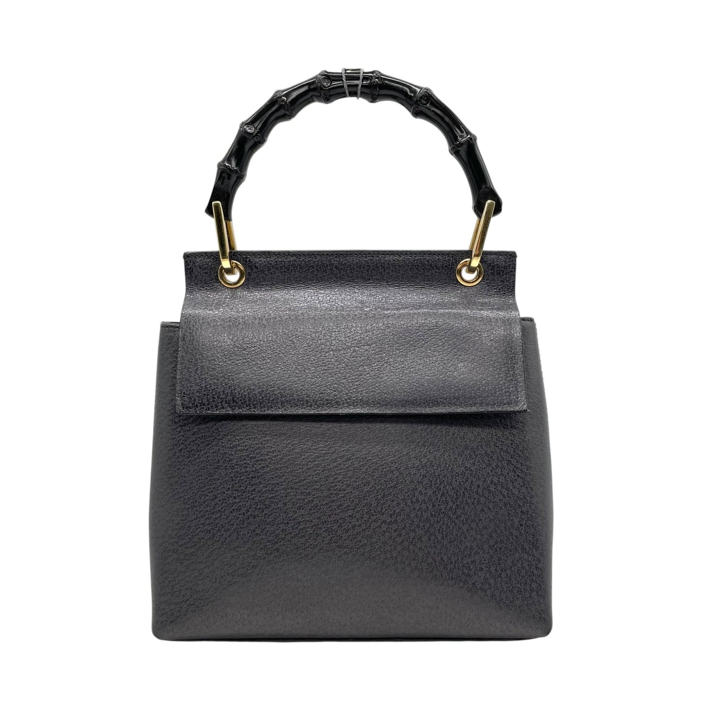 美品 GUCCI グッチ ハンドバッグ バンブー 黒×ネイビー 自立 ゴールド金具 ヴィンテージ オールド金具 フォーマルバッグ D2