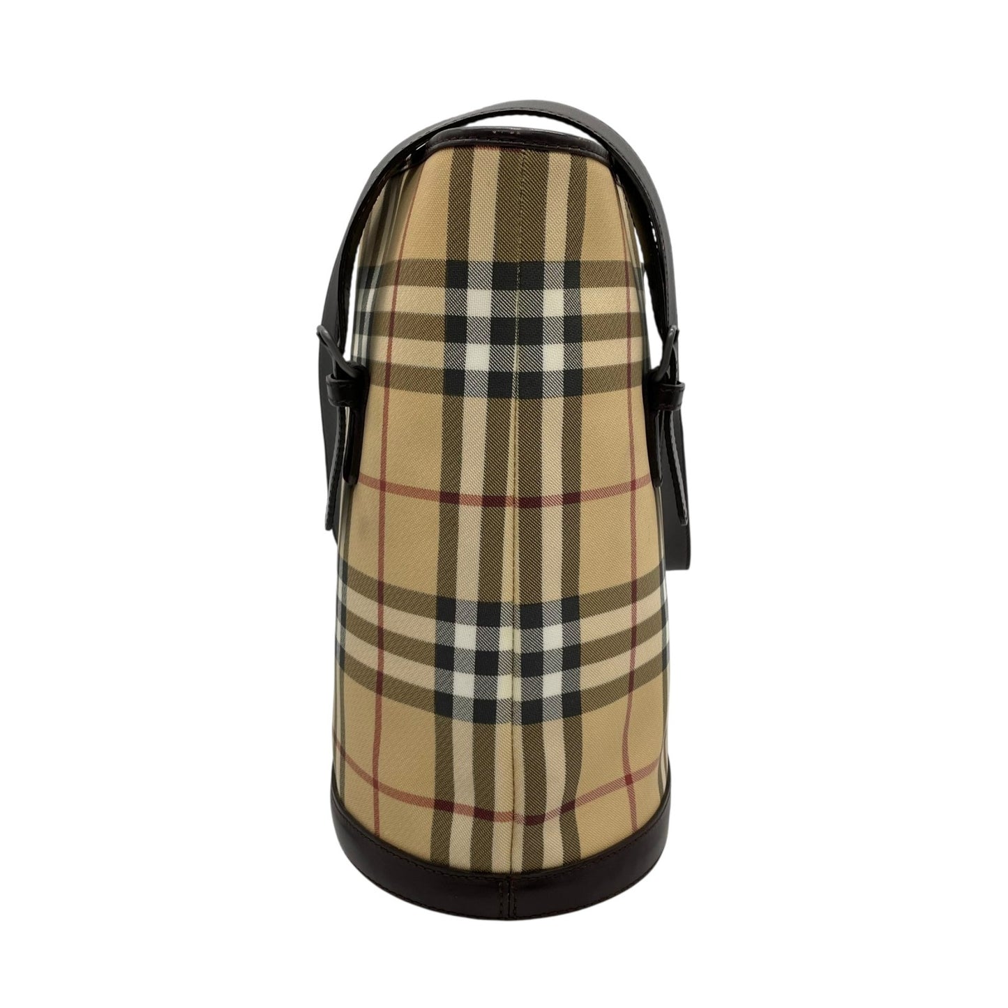 美品 BURBERRY バーバリー ノバチェック バケツ型 ショルダーバッグ トートバッグ PVC レザー ベージュ レッド ダークブラウン メンズ レディース 肩掛け C3