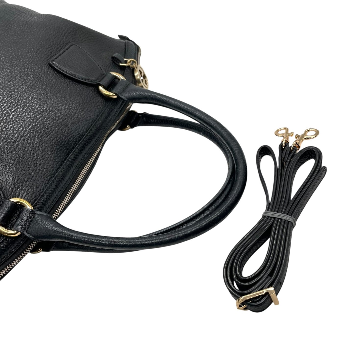 美品 GUCCI グッチ 2WAY ハンドバッグ ショルダーバッグ 449651 インターロッキングG ブラック レザー ゴールド金具 斜め掛け可 レディース D