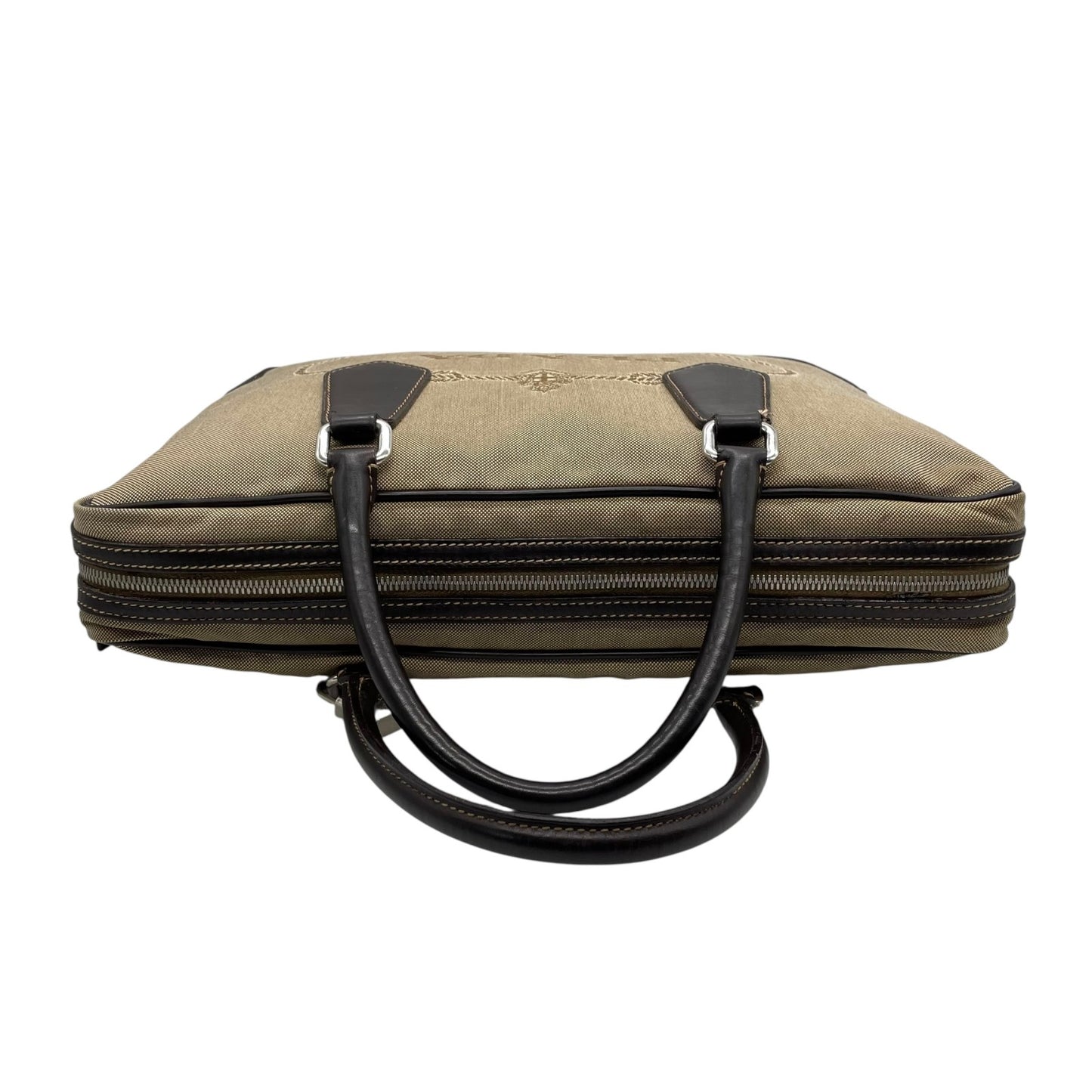 PRADA プラダ ジャガードロゴ 2WAY ビジネスバッグ ショルダーバッグ キャンバス レザー ベージュ ブラウン 南京錠 メンズ レディース Z4