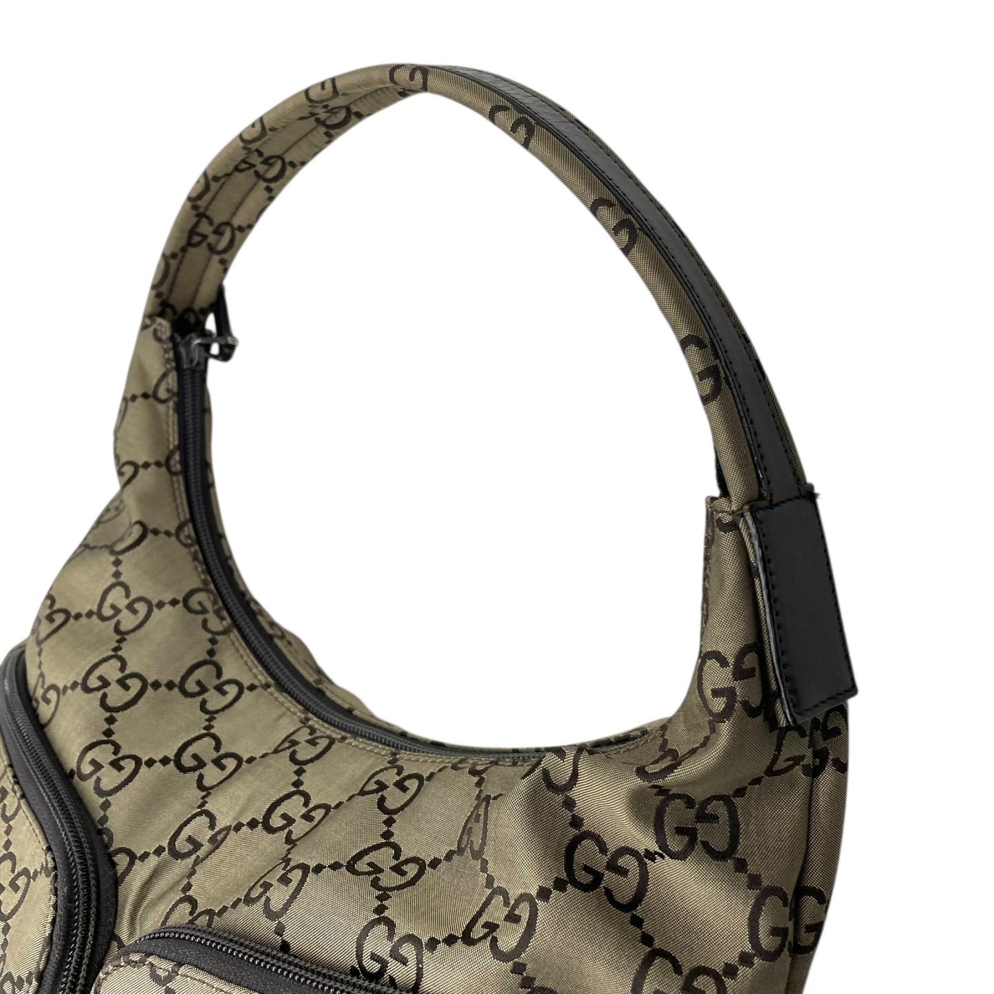 美品 GUCCI グッチ GGキャンバス ワンショルダーバッグ ハンドバッグ カーキ ブラウン キャンバス レザー シルバー金具 GG柄 ダブルポケット レディース K6