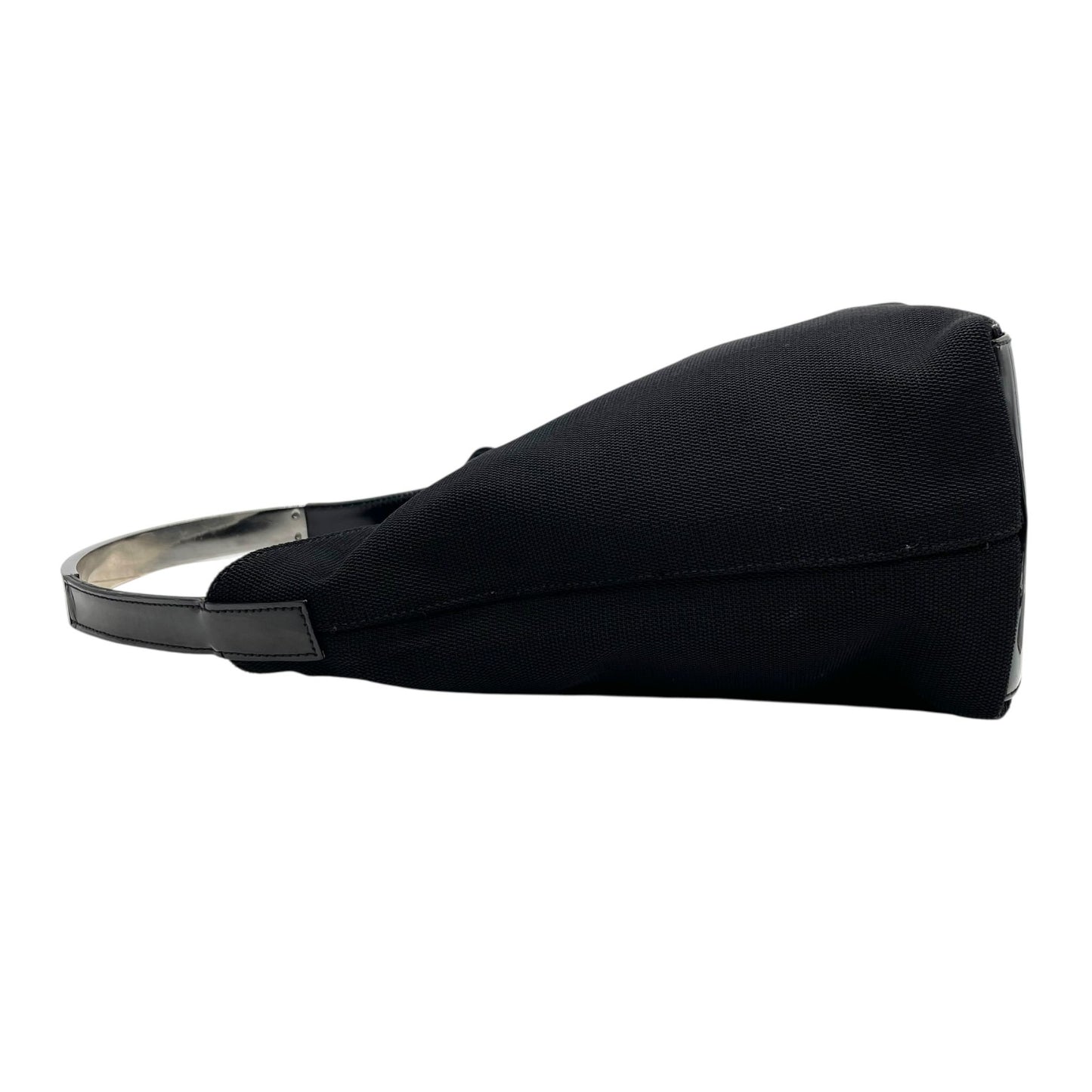 GUCCI グッチ ワンショルダーバッグ ハンドバッグ 黒 ブラック シルバー金具 キャンバス パテントレザー メタルハンドル ロゴプレート 肩掛け可 マグネット開閉 ホーボー レディース D6