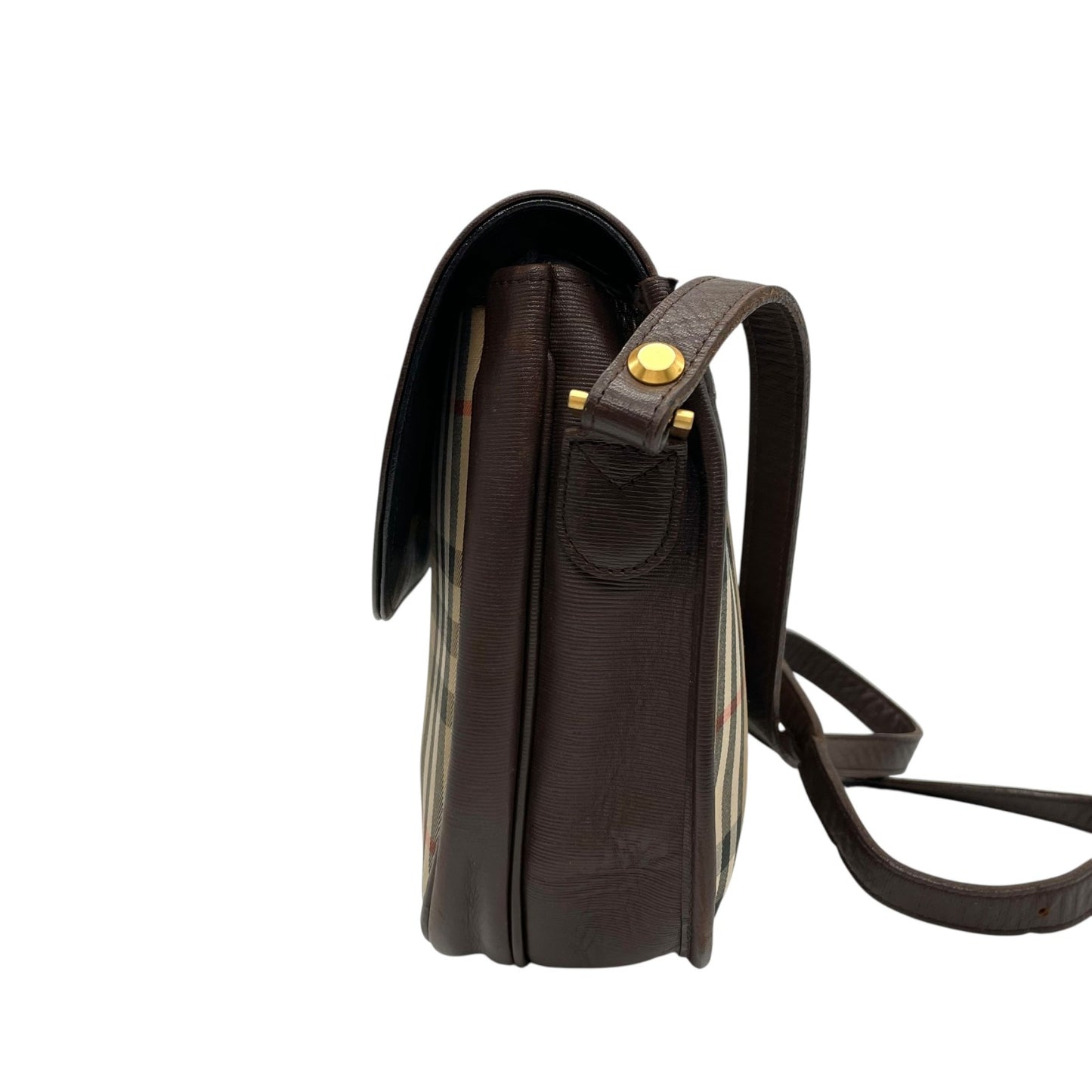 Burberry バーバリー ショルダーバッグ サコッシュ フラップ ノバチェック キャンバス×レザー ブラウン ホースロゴ シャドーホース ゴールド金具 クロスボディ ヴィンテージ アーカイブ ユニセックス K2