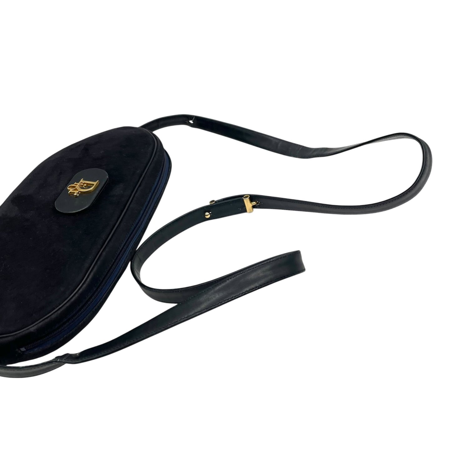 Christian Dior クリスチャンディオール ショルダーバッグ サコッシュ ネイビー 紺色 スエード×レザー Diorロゴ ゴールド金具 クロスボディ ヴィンテージ K10