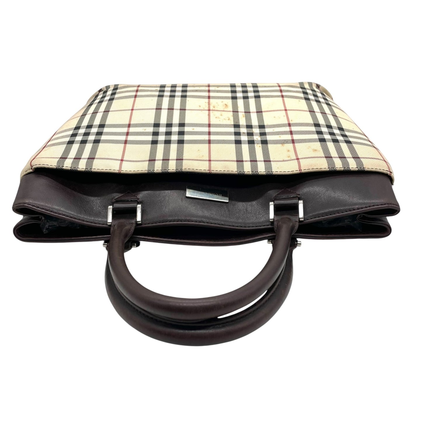 BURBERRY バーバリー ハンドバッグ トートバッグ ノバチェック チェック柄 ベージュ ブラウン キャンバス レザー シルバー金具 ロゴプレート レディース C2