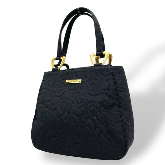 美品 希少 サンローラン Yves Saint Laurent ハンドバッグ ブラック 黒 ゴールド金具 金金具 キルティング調 スワール柄 高級 上品 レディース ヴィンテージ C4