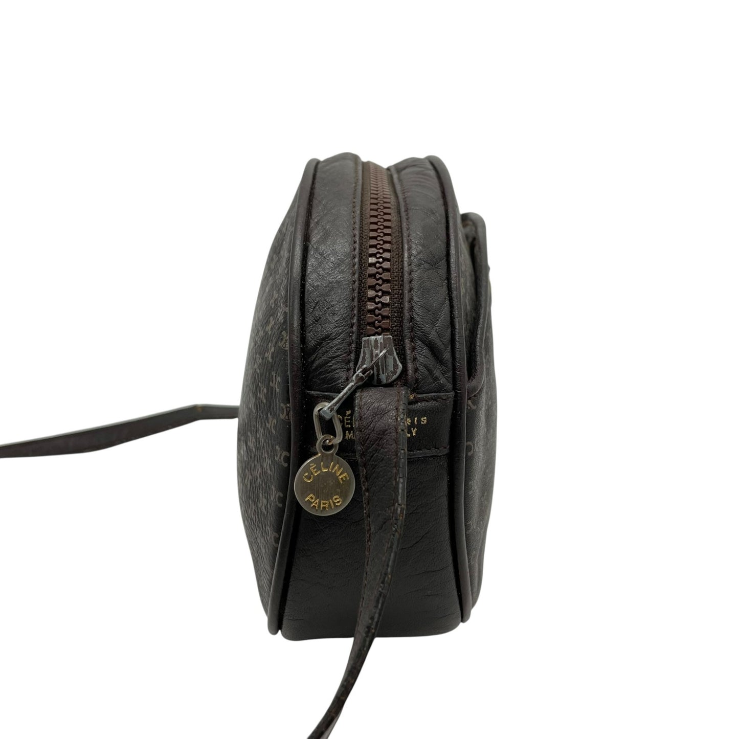 CELINE オールドセリーヌ マカダム柄 トリオンフ ショルダーバッグ 茶 ブラウン レザー ゴールド金具 斜め掛け可 ミニバッグ ポシェット レディース ヴィンテージ B1