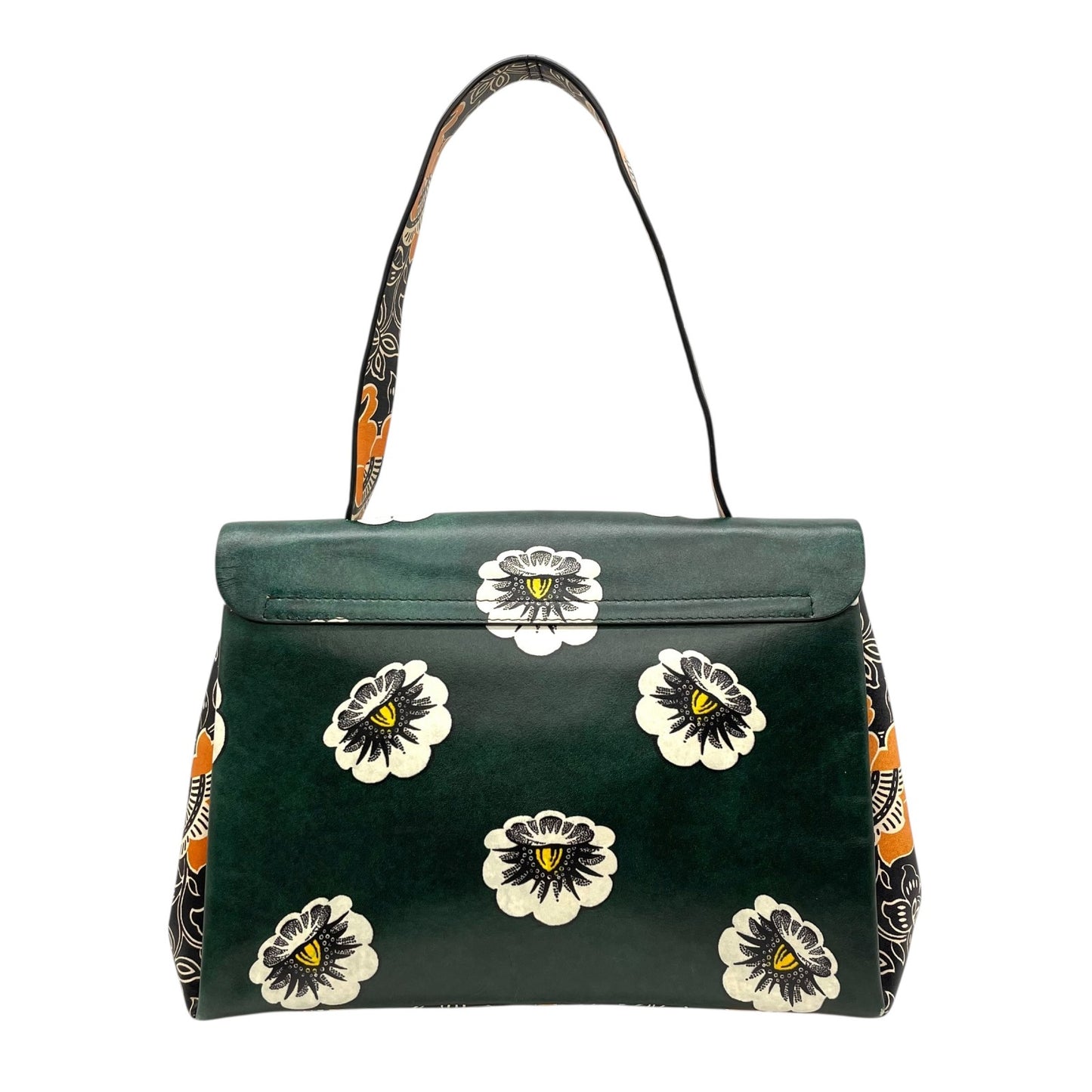 希少 美品 VALENTINO GARAVANI ヴァレンティノ・ガラヴァーニ ハンドバッグ フローラルプリント マイム シングルハンドル グリーン系 マルチカラー レザー シルバー金具 レディース D