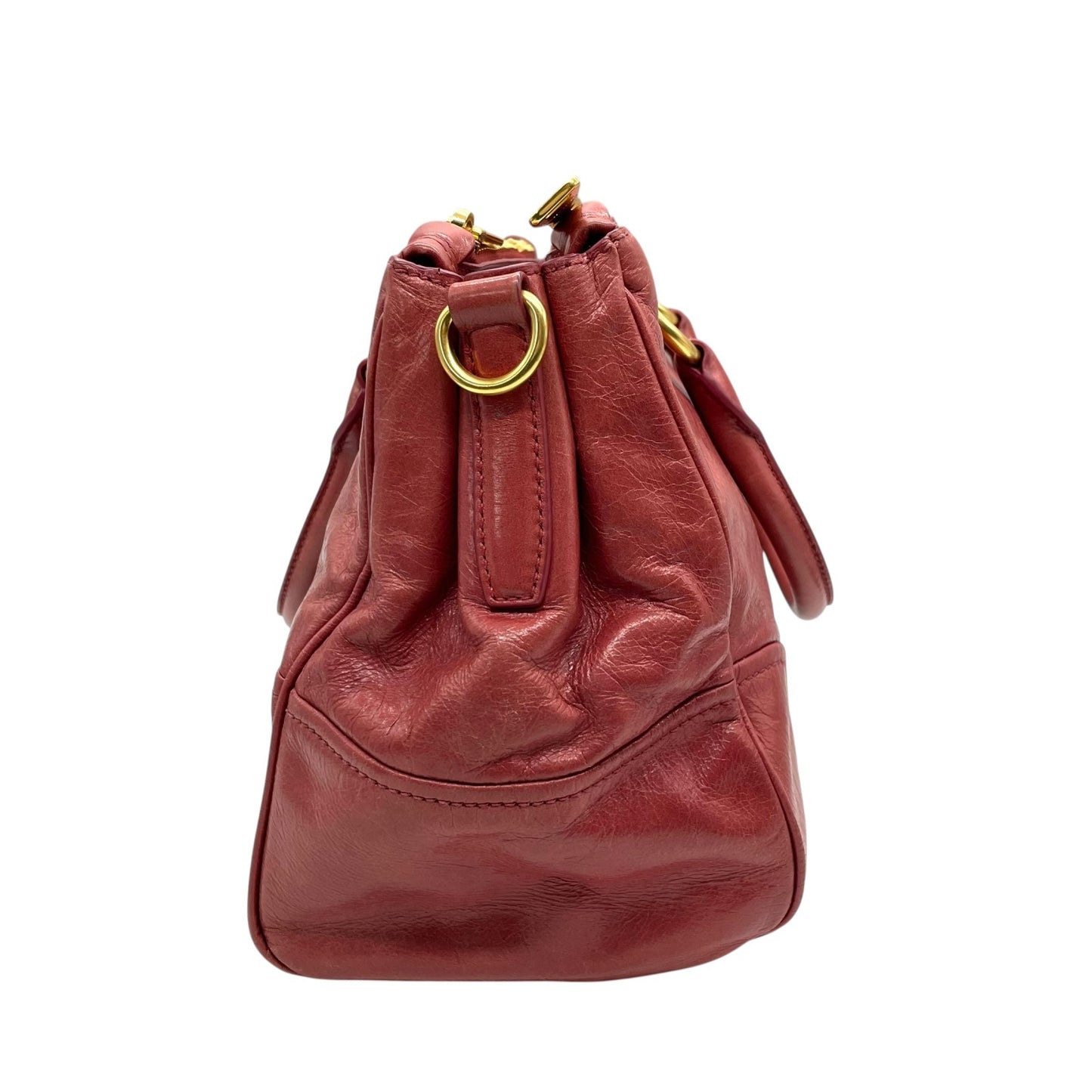 ミュウミュウ MIU MIU レザー ハンドバッグ トートバッグ ピンク ヴィッテロ miu miu VITELLO SHINE 2way Red Tote Bag K5