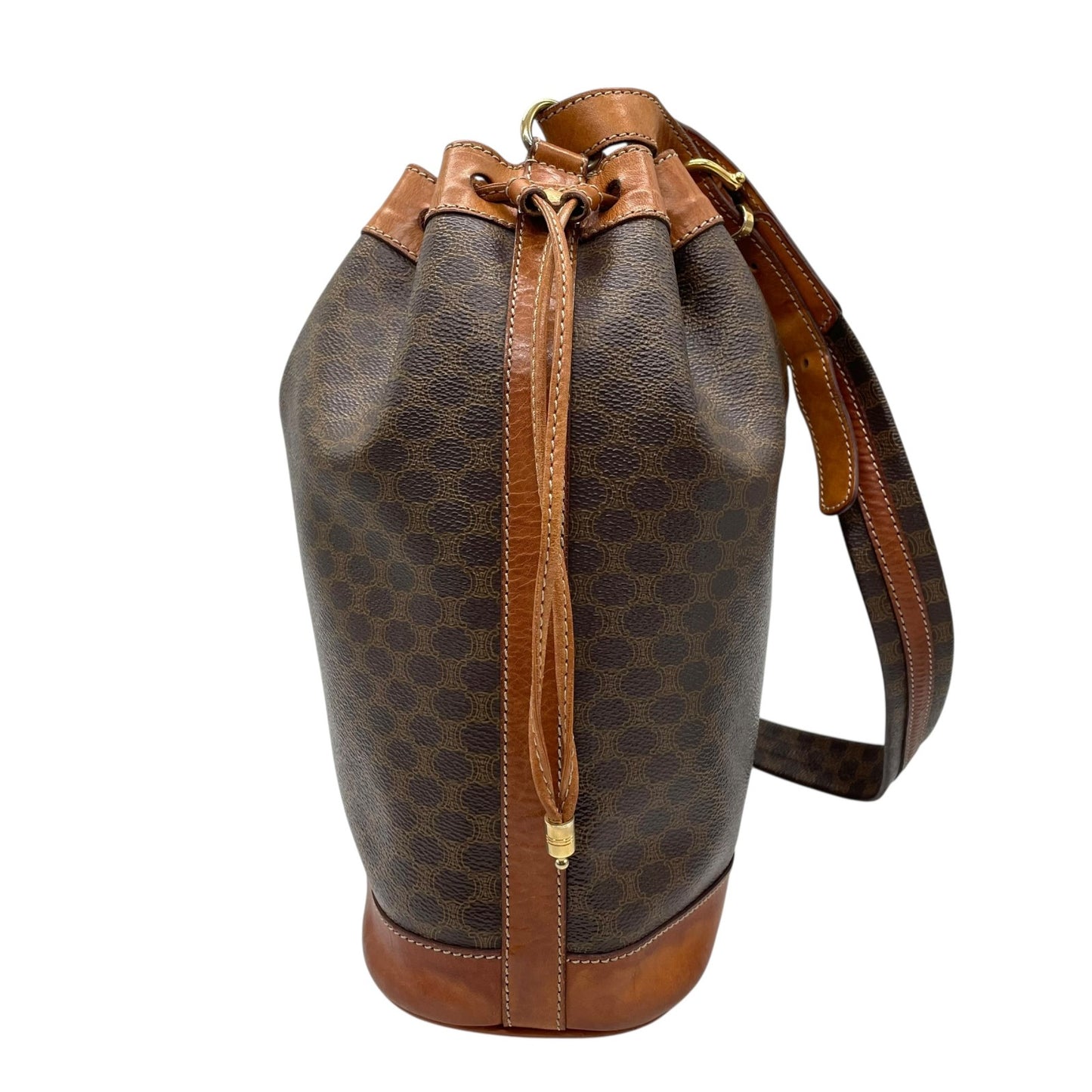 CELINE オールドセリーヌ ショルダーバッグ トリオンフ 巾着 M90 マカダム柄 ヴィンテージ ゴールド金具 レディース K9