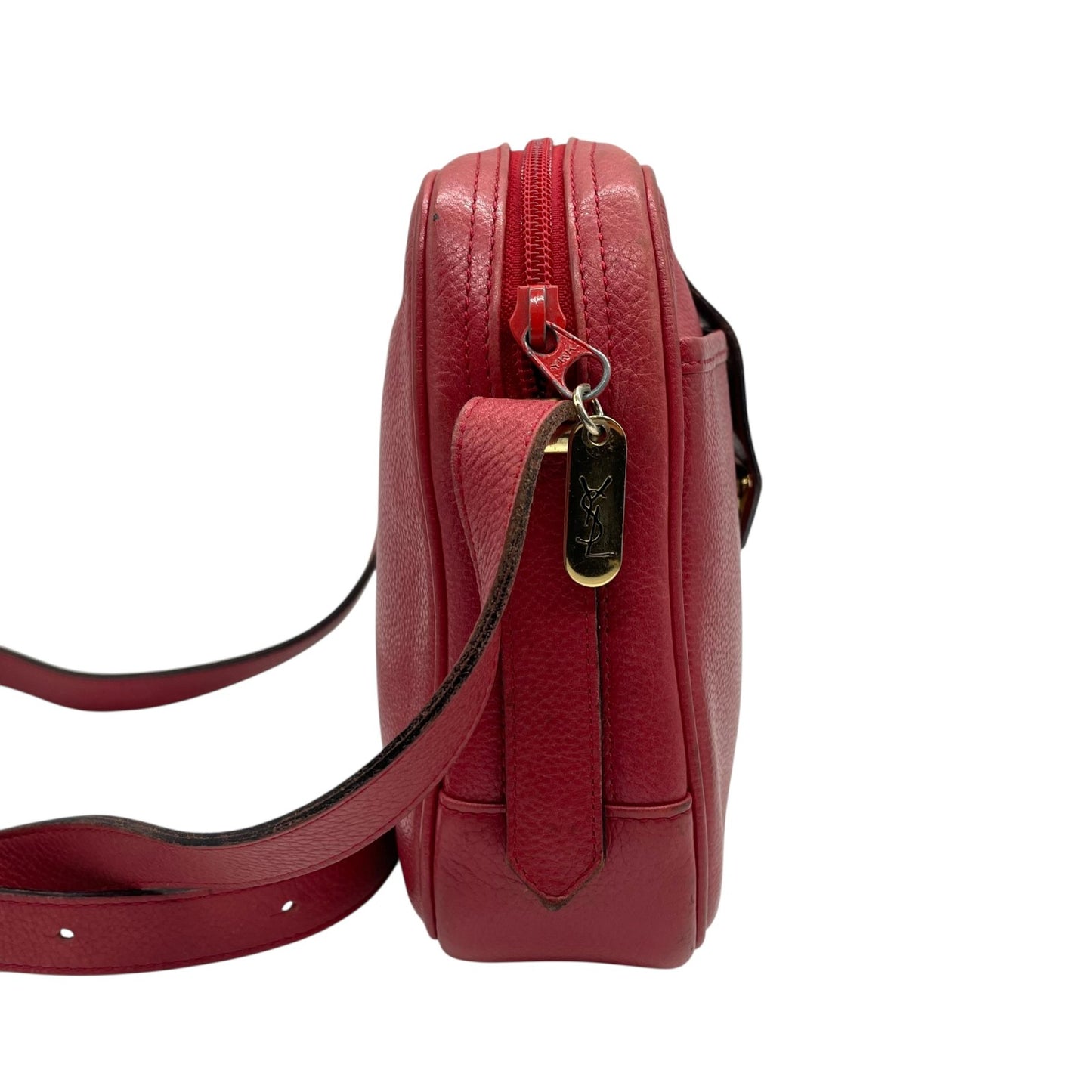 イヴサンローラン Yves Saint Laurent YSL ヴィンテージ ショルダーバッグ 赤 レッド レザー ゴールドロゴ 金金具 コンパクト A1