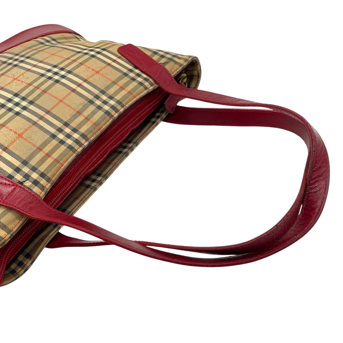 バーバリーズ Burberrys ヴィンテージ トートバッグ ハンドバッグ ノバチェック 赤 レッド レザーロングハンドル D4