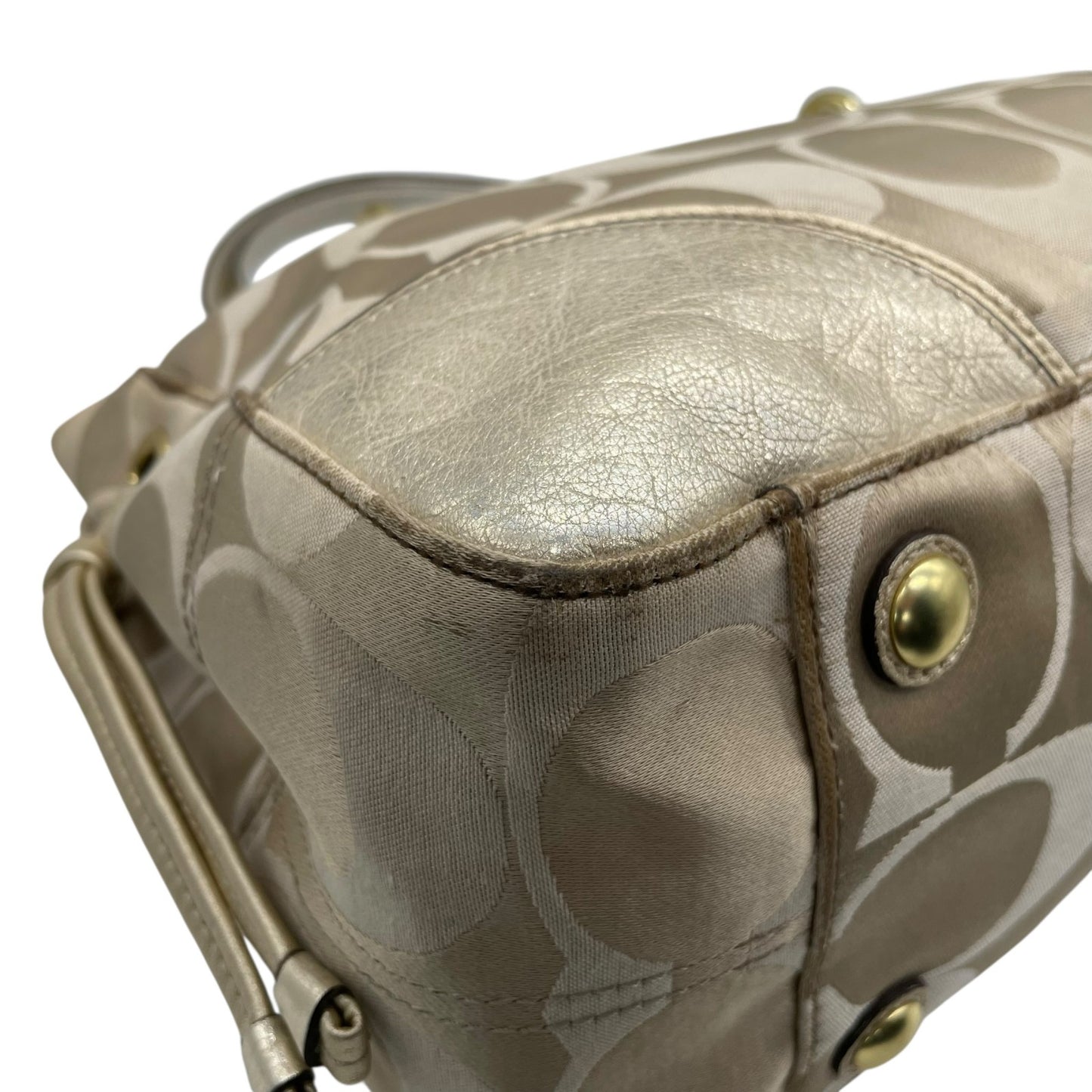 COACH コーチ トートバッグ ショルダーバッグ F16475 コレット シグネチャー キャリーオール サテン キャンバス レザー ベージュ ゴールド 肩掛け可 レディース E10