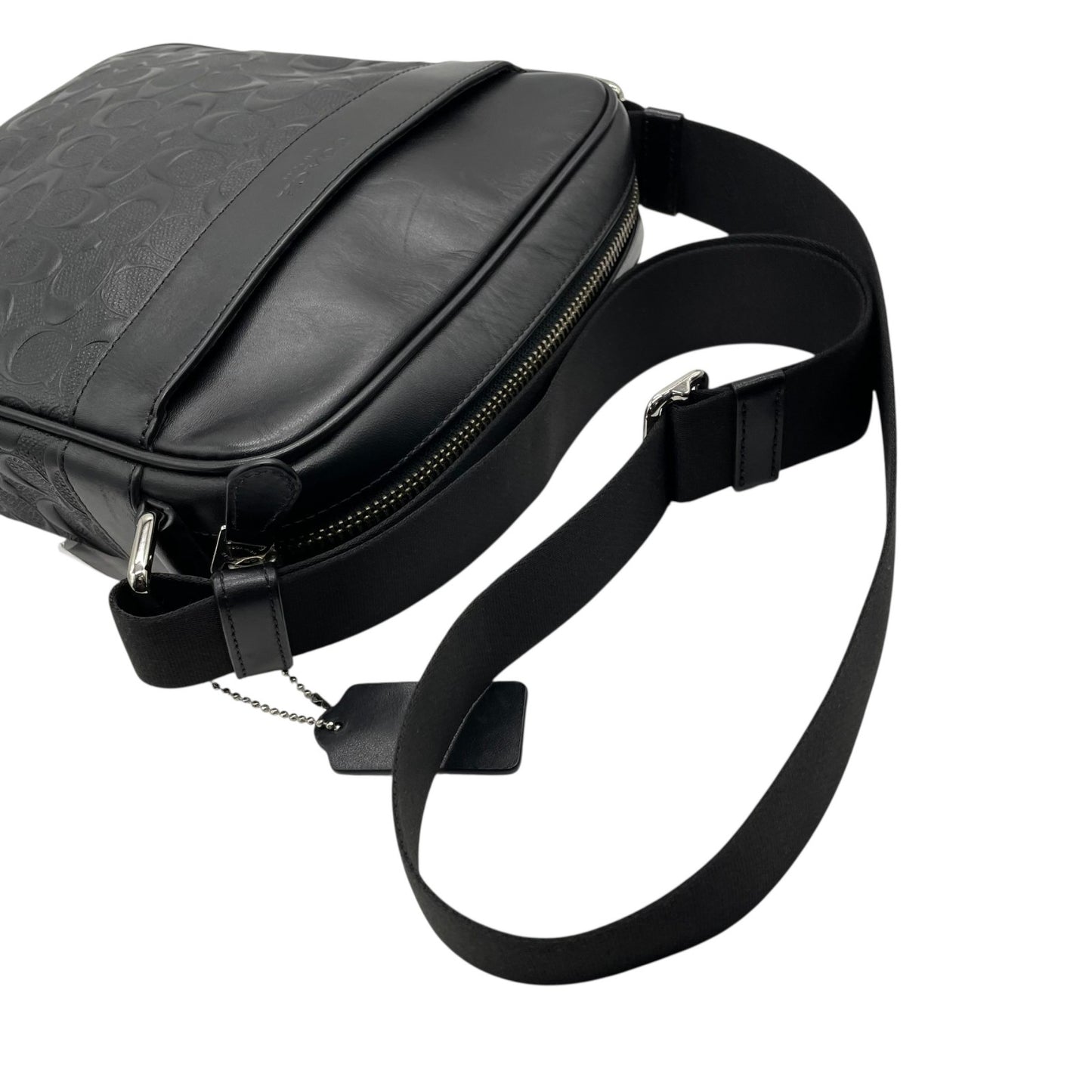 極美品 COACH コーチ ショルダーバッグ F11741 NIBLK シグネチャー 黒 ブラック レザー シルバー金具 チャールズ エンボス ロゴ 斜め掛け可 メンズ K12