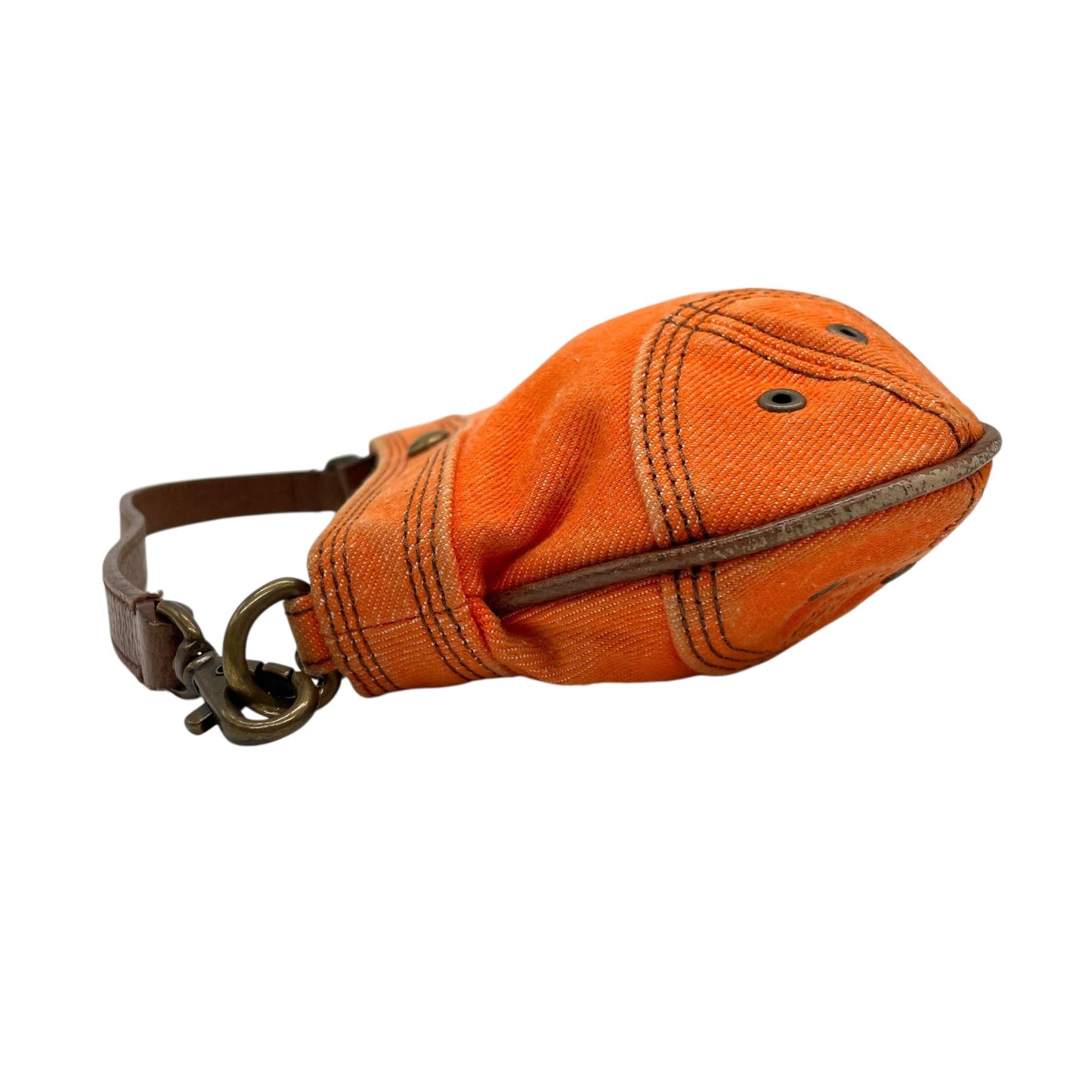 BURBERRY BLUE LABEL バーバリーブルーレーベル アクセサリーポーチ ミニハンドバッグ ホースロゴ オレンジ 茶 ブラウン キャンバス レザー ゴールド金具 Y2K レディース U9