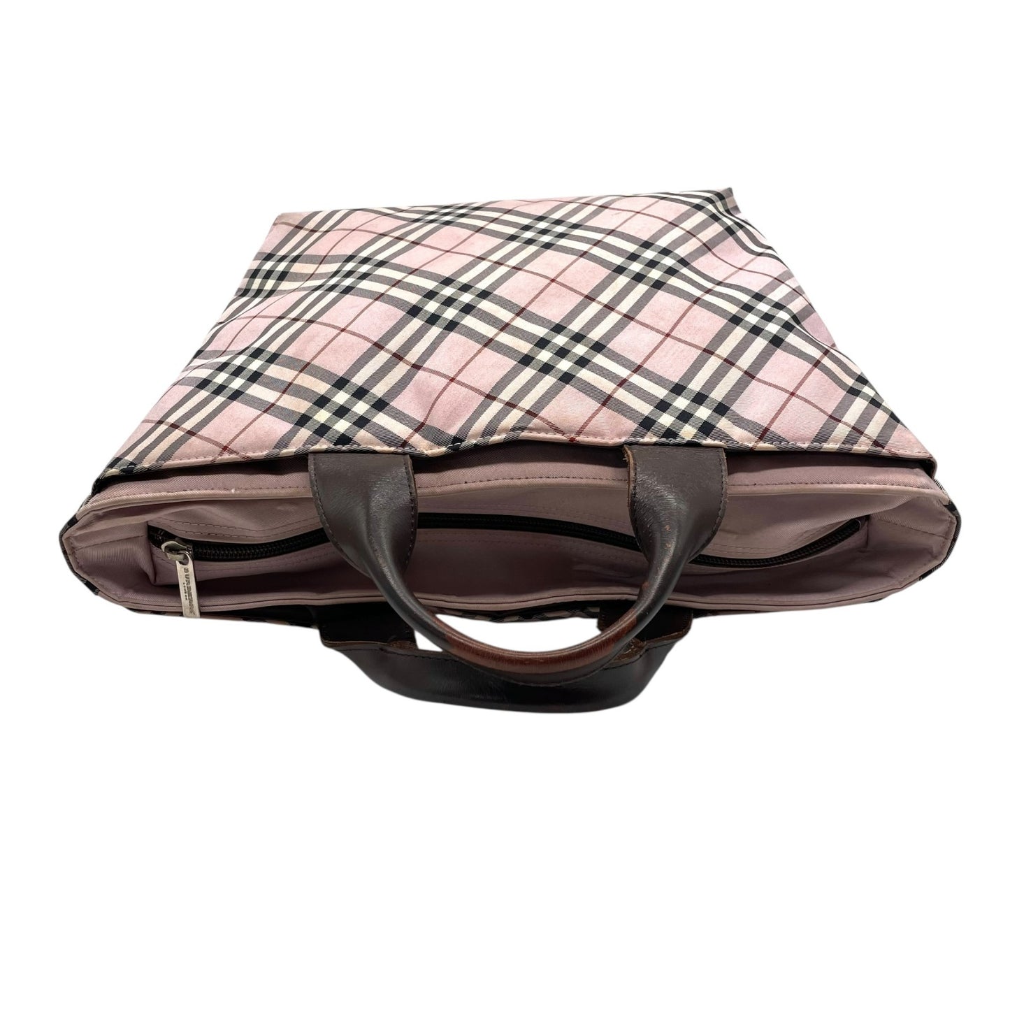 BURBERRY BLUE LABEL バーバリーブルーレーベル ハンドバッグ ノバチェック ピンク ブラウン シルバー金具 ナイロン レザー ファスナー開閉 ミニトート 手提げ ヴィンテージ レディース U9