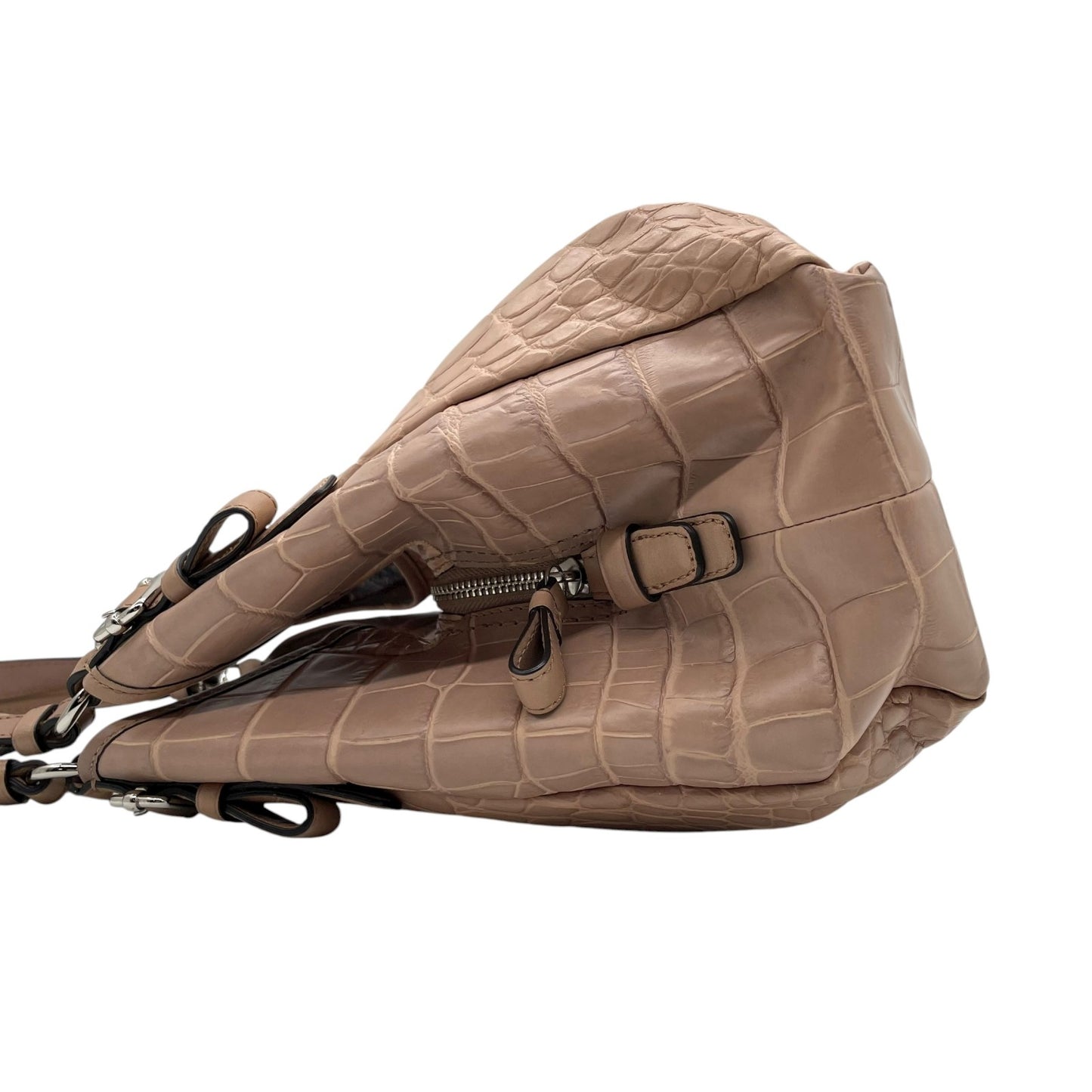 コーチ COACH ショルダーバッグ クロコ型押しレザー ベージュ シルバー金具 ホーボー トート T3