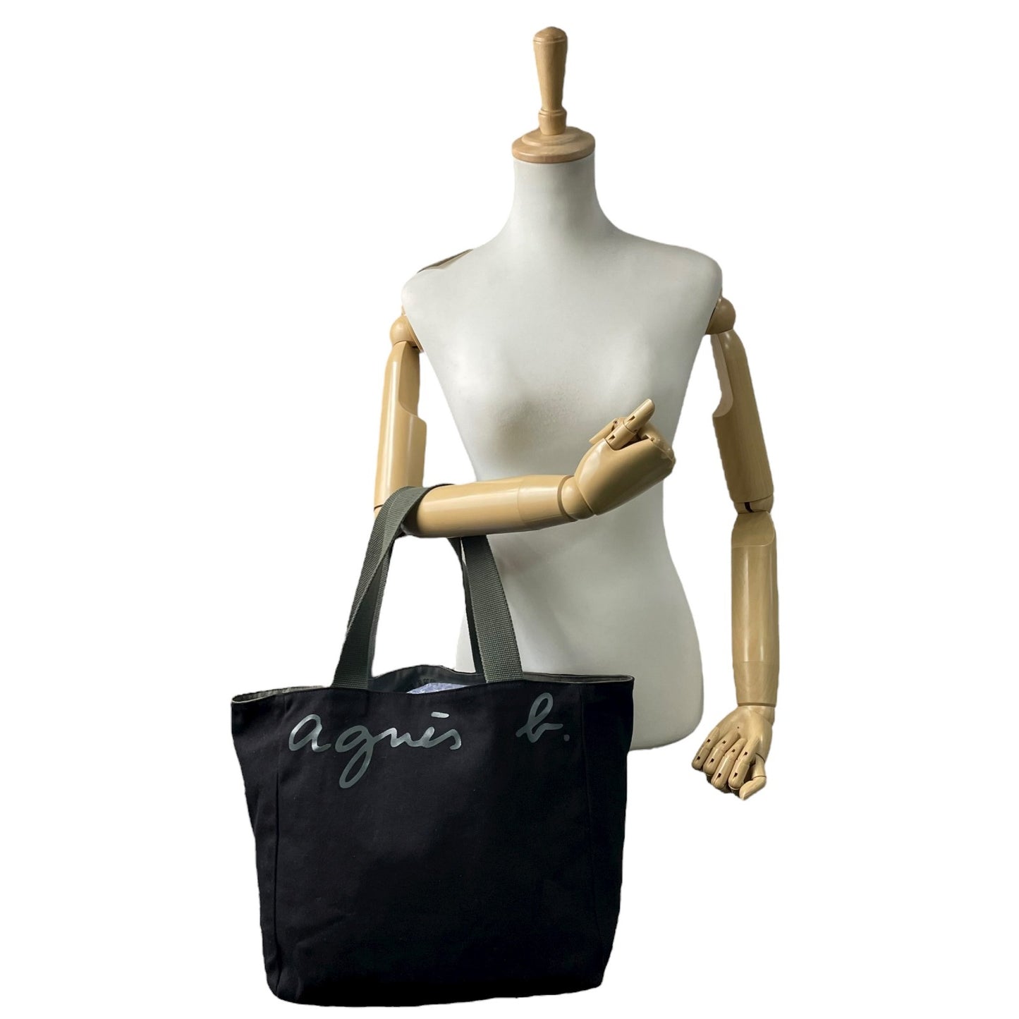 アニエスベー agns b. トートバッグ キャンバス 黒 ブラック ロゴプリント 大容量 ショルダー T3