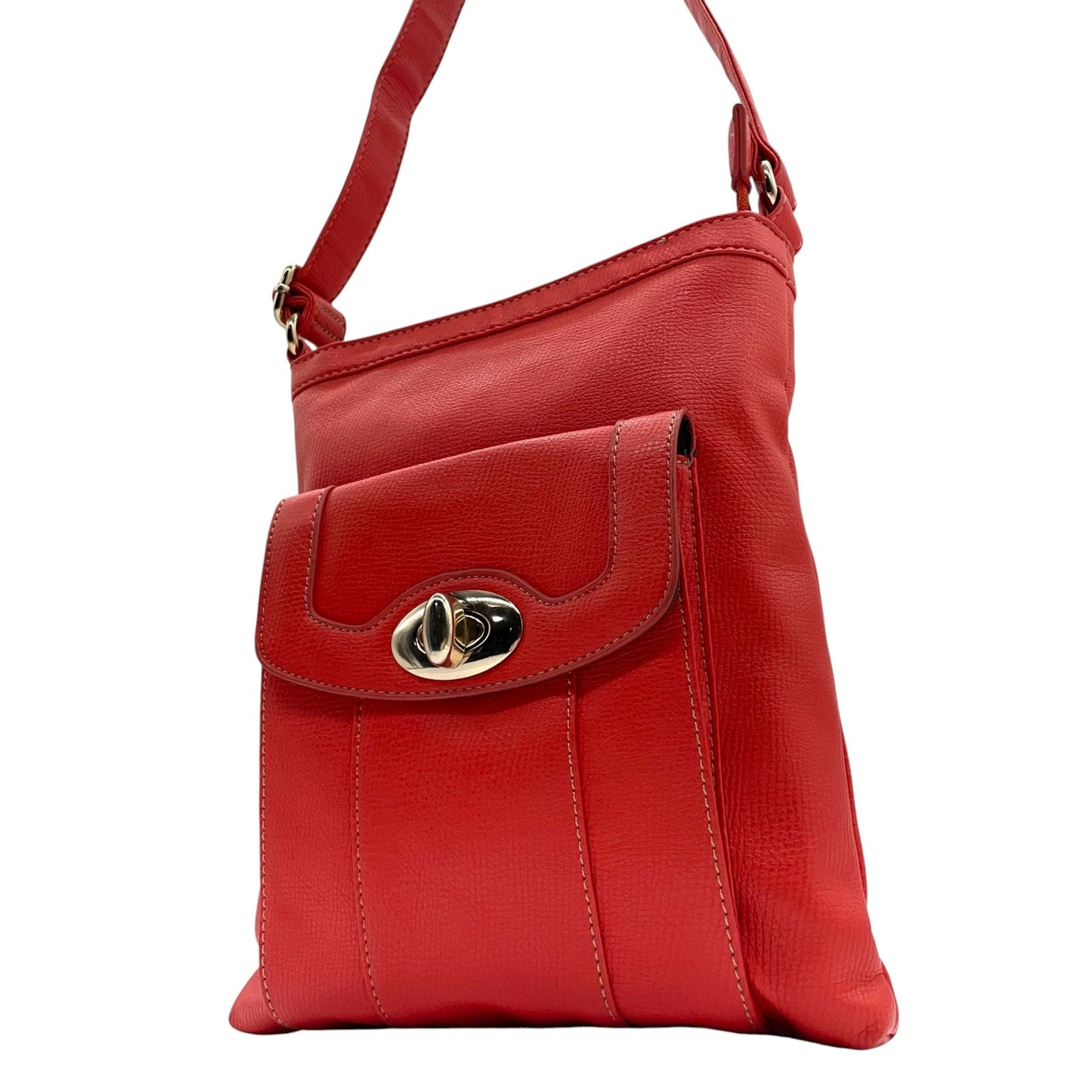 モノコムサ MONO COMME CA ショルダーバッグ レッド レザー フラップポケット付き スタイリッシュ T2