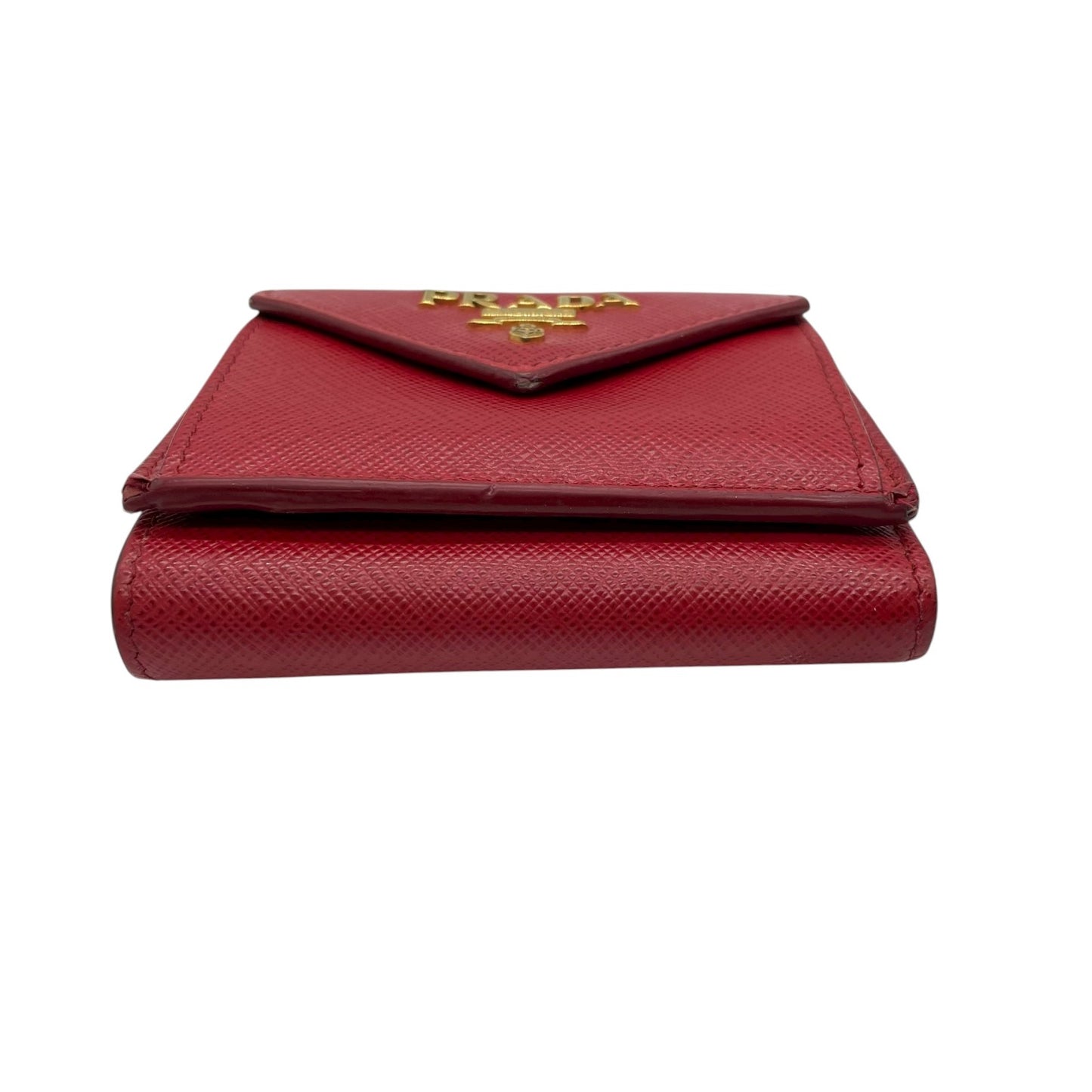 プラダ PRADA サフィアーノレザー 三つ折り財布 ミニウォレット 赤 レッド ゴールドロゴ コンパクトウォレット M5