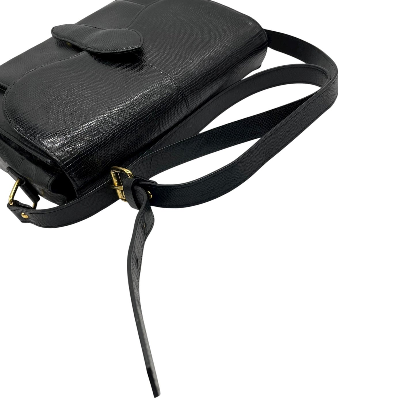 美品 イヴ サンローラン YVES SAINT LAURENT 型押し ショルダーバッグ 黒 ブラック レザー ヴィンテージ 金金具 ゴールド金具 K7