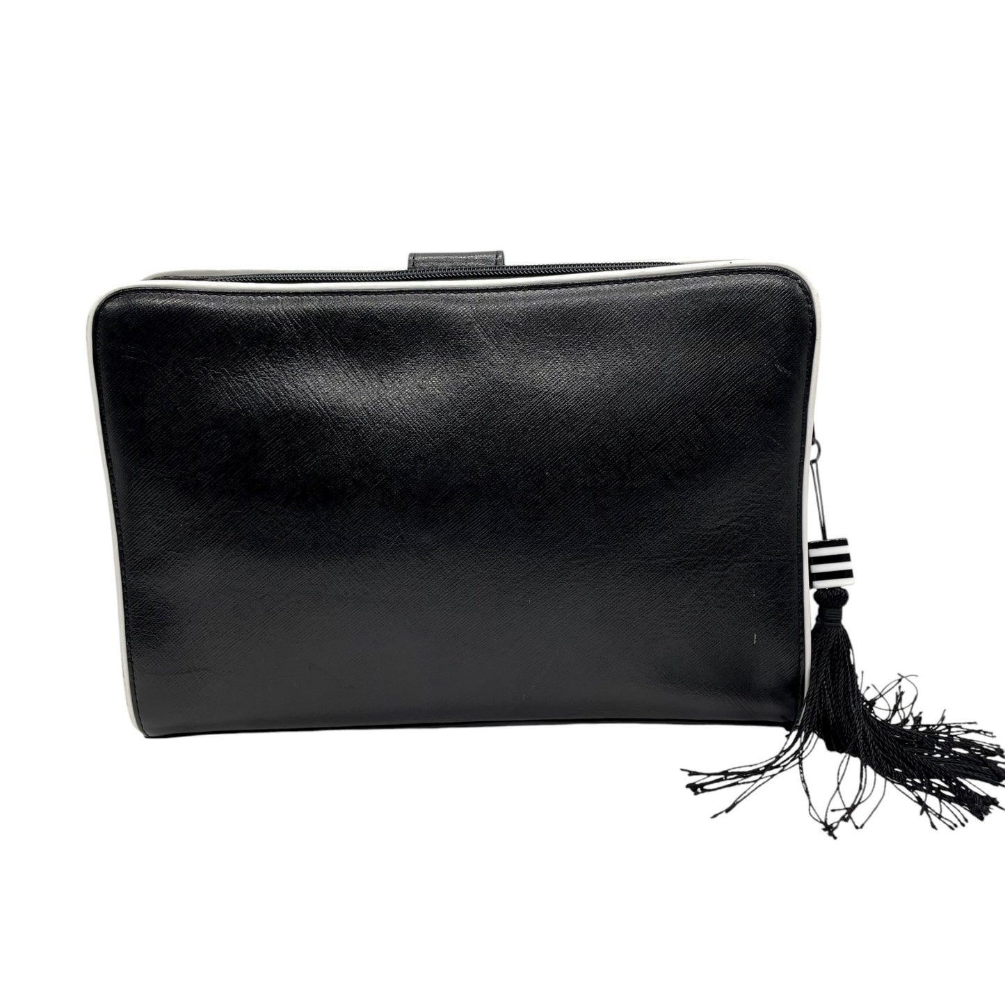 ジバンシィ Givenchy ジバンシー ロゴ金具 クラッチバッグ バイカラー 黒 ブラック 白 ホワイト レザー タッセル フリンジ ヴィンテージ S96