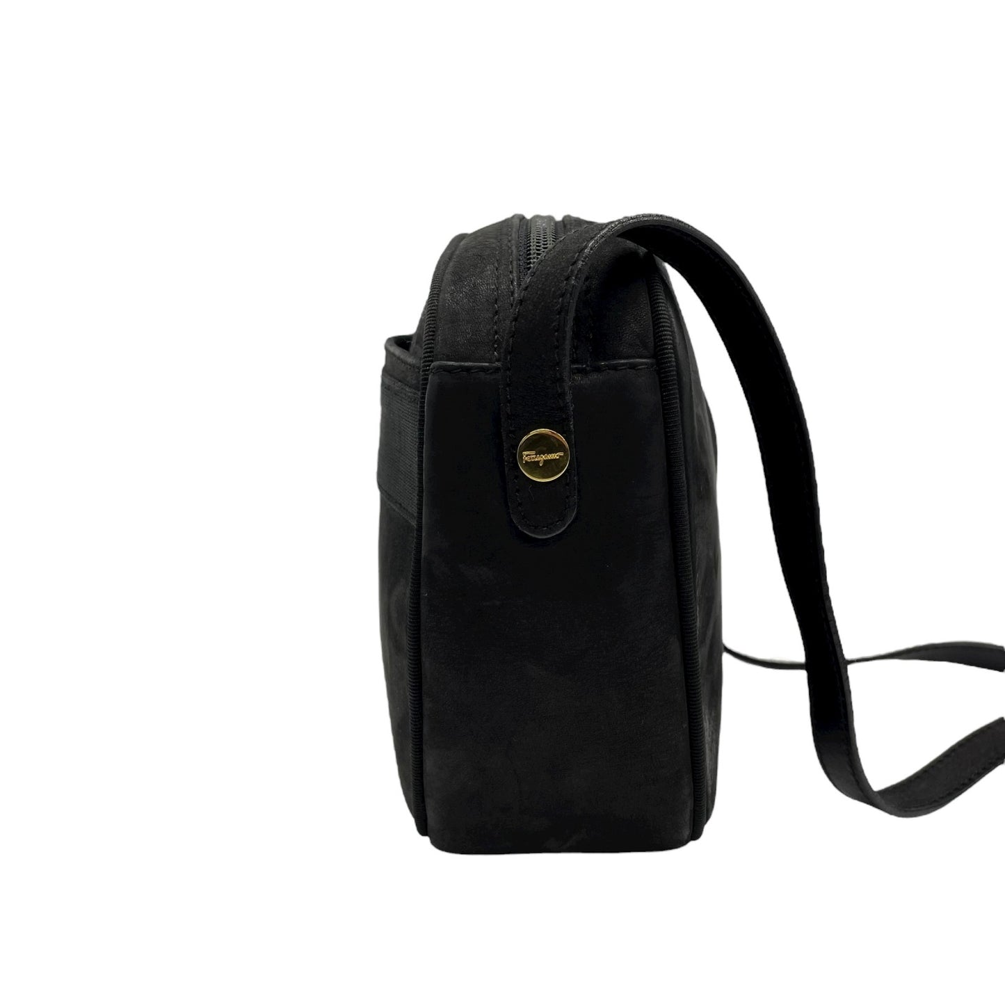 サルヴァトーレ フェラガモ Salvatore Ferragamo ヴァラリボン ショルダーバッグ スエード 黒 ブラック 金金具 ゴールド金具 ヴィンテージ C6