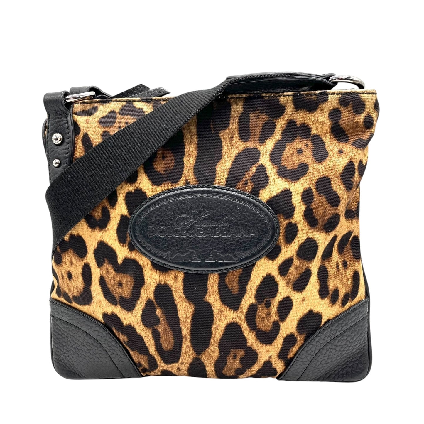 ドルチェ＆ガッバーナ Dolce & Gabbana ドルガバ D&G レオパード アニマル ショルダーバッグ キャンバス 黒 ブラック レザー コンビ ヴィンテージ C6