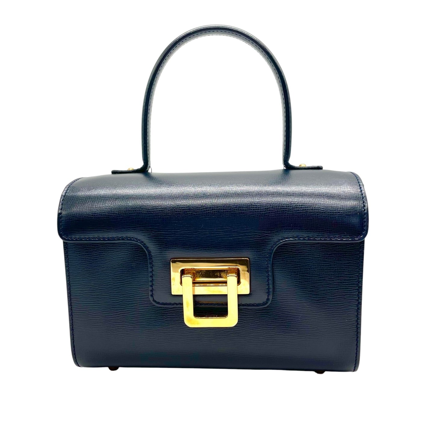 未使用級 極 美品 ヴァレクストラ Valextra ハンドバッグ ミニ レザー ネイビー 紺 金金具 ゴールド金具 イタリア製 上品 B