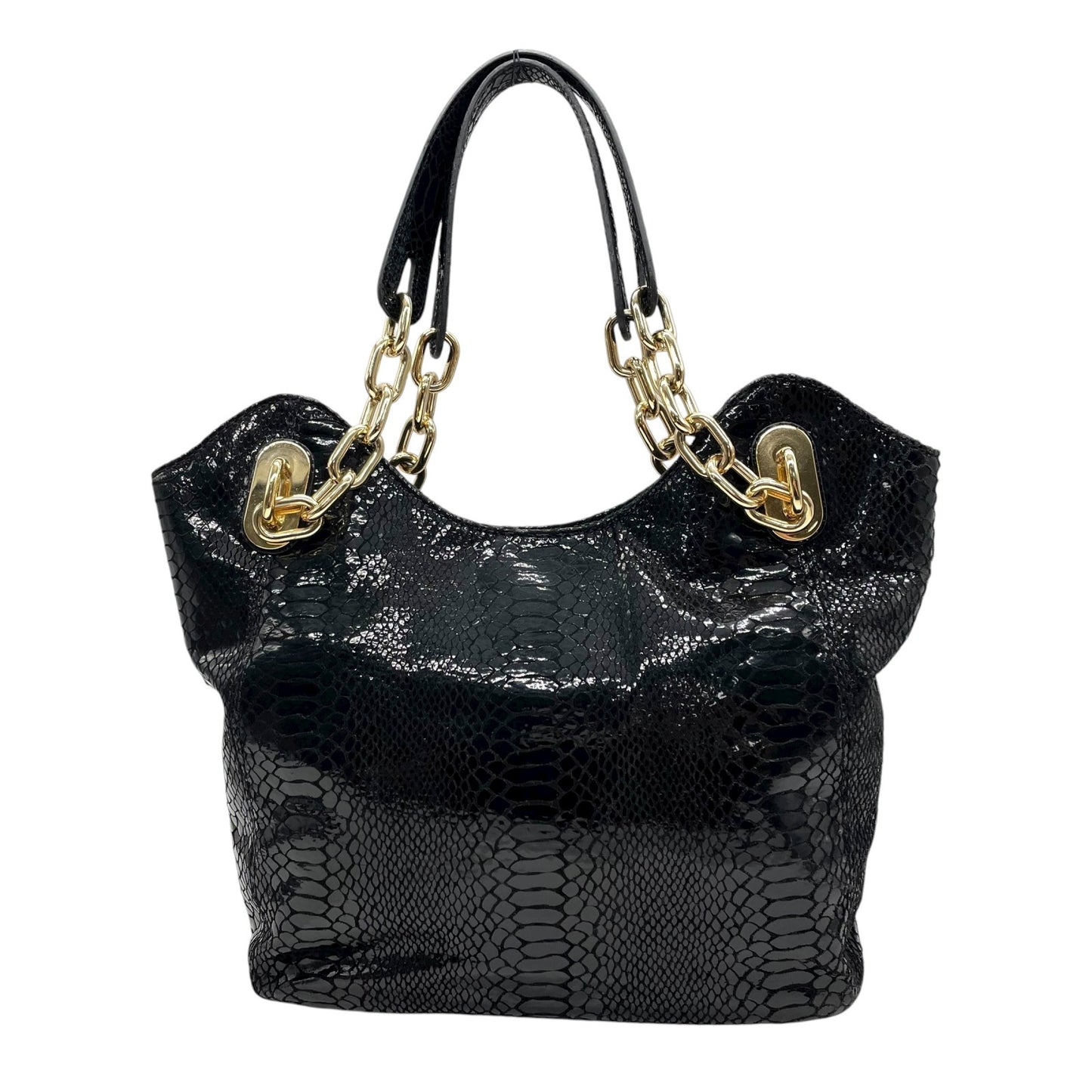 美品 マイケルコース MICHAEL KORS 型押し レザー トートバッグ ショルダー 肩掛け 黒 ブラック 金金具 ゴールド金具 C10