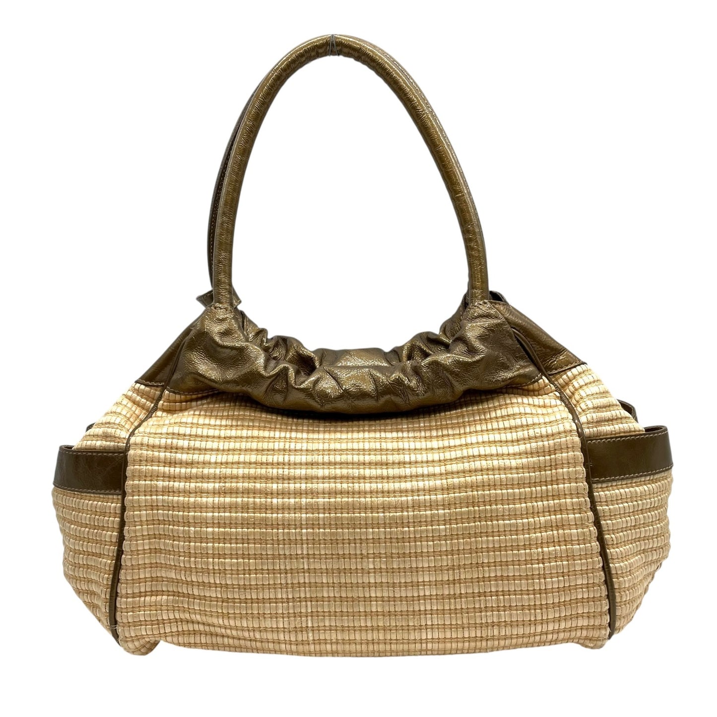 フルラ FURLA ラフィア レザー ハンドバッグ トート カーキ ベージュ ナチュラル 高級感 かごバッグ C2