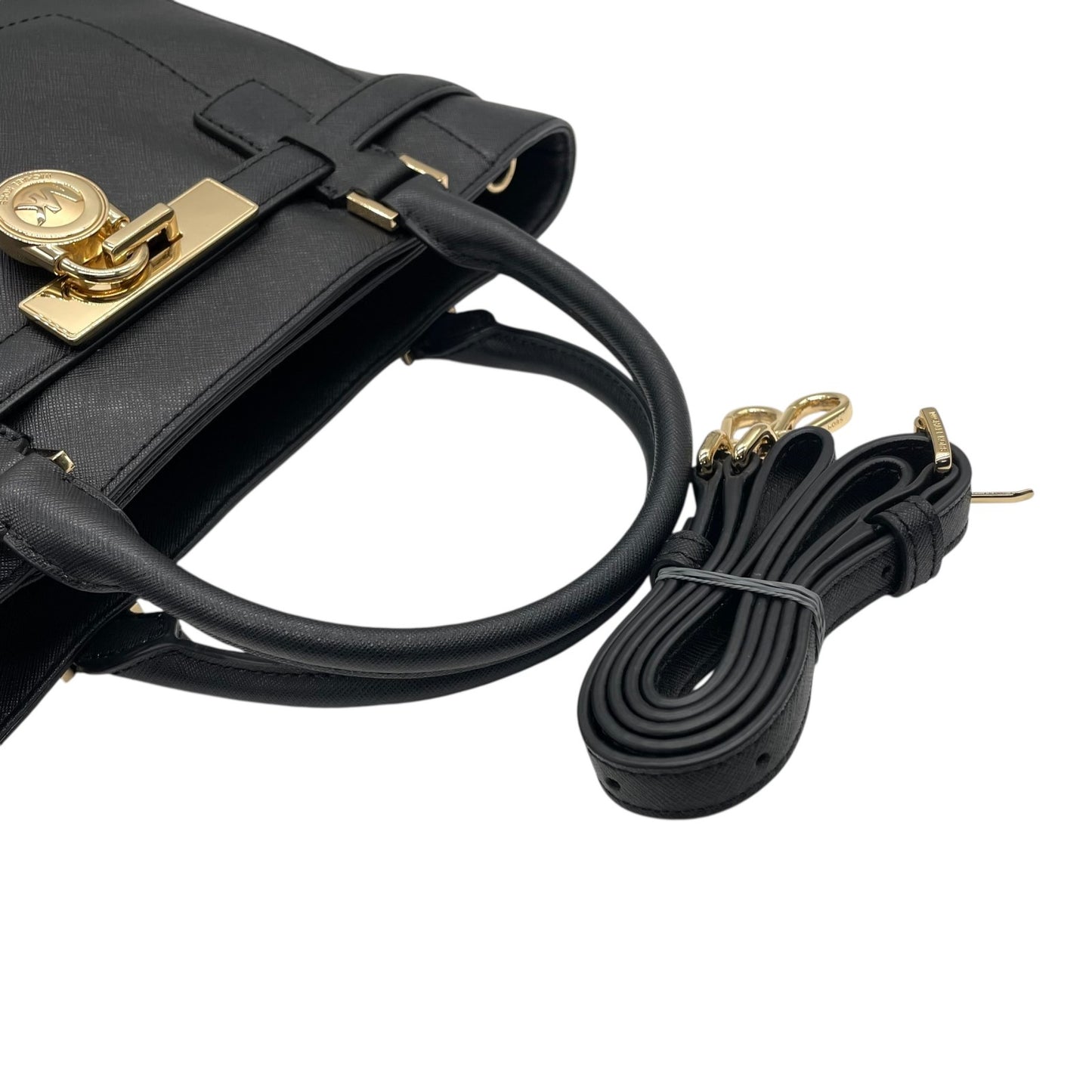 美品 マイケルコース MICHAEL KORS ハミルトン 2WAY ハンドバッグ ショルダーバッグ 黒 ブラック 金 ゴールド レザー S29