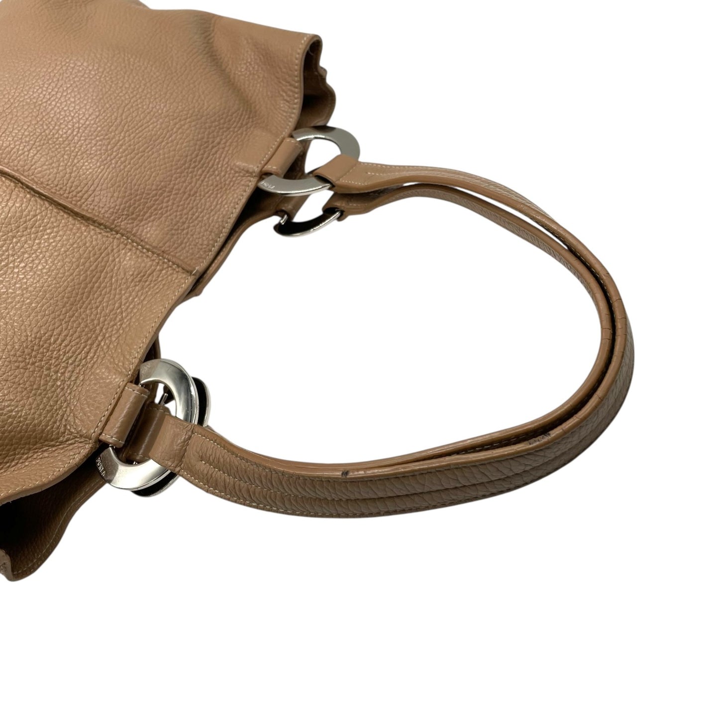 美品 コーチ COACH トートバッグ レザー ベージュ シルバー金具 メタルリング 肩掛け A4収納可 S52