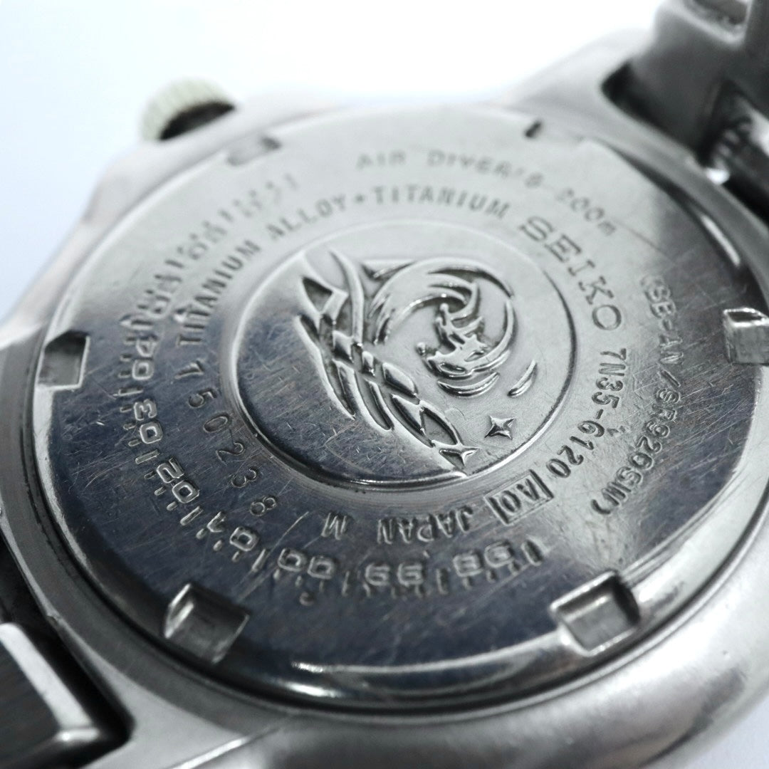【電池交換済】 seiko セイコー プロスペックス スキューバ 200M 7N35-6120 ダイバーズウォッチ 腕時計 メンズ チタン クオーツ ブルーダイヤル デイト表示 回転ベゼル スポーツ ヴィンテージ 希少モデル クリーニング済み G4