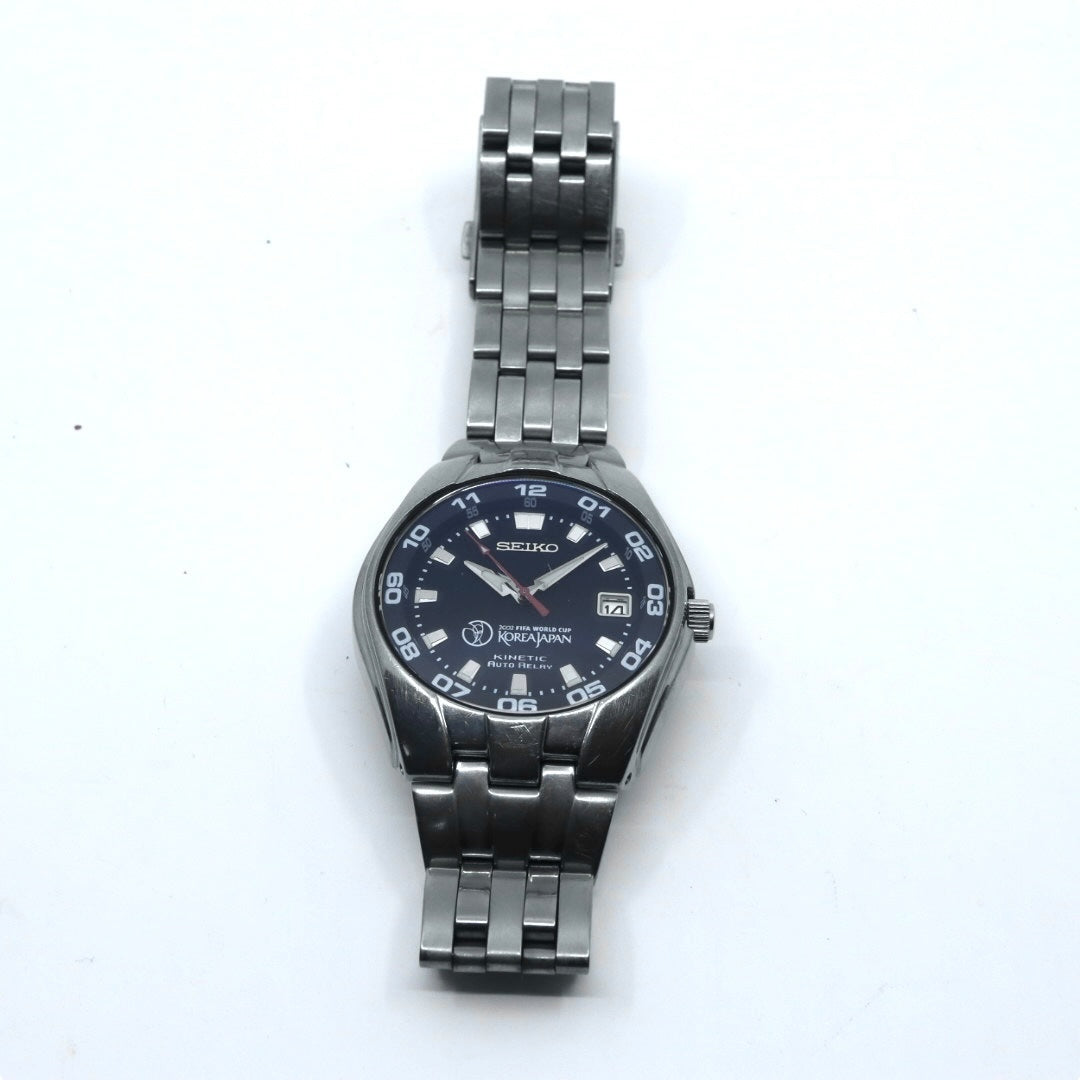 【稼働品】 SEIKO セイコー 腕時計 5J32-0AA0 2002 FIFAワールドカップ 日韓大会 限定モデル キネティック オートリレー チタン メンズ アナログ デイト ブラックダイヤル スポーツウォッチ ヴィンテージ 希少 クリーニング済み G4