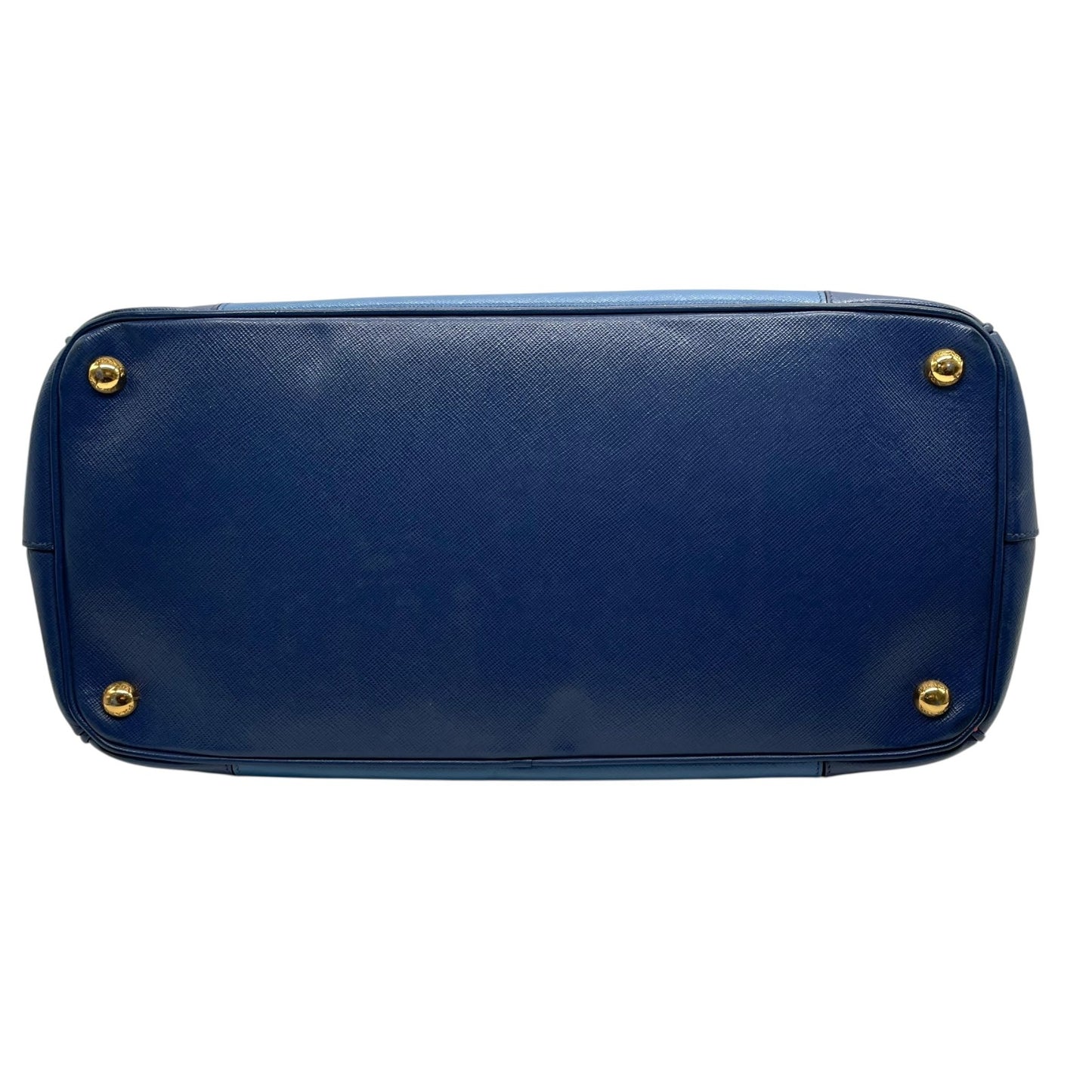 極美品 プラダ PRADA ガレリア ハンドバッグ トートバッグ 2way ショルダーバッグ サフィアーノレザー 三角ロゴ ブルー ゴールド金具 ハンドバッグ メンズ レディース A