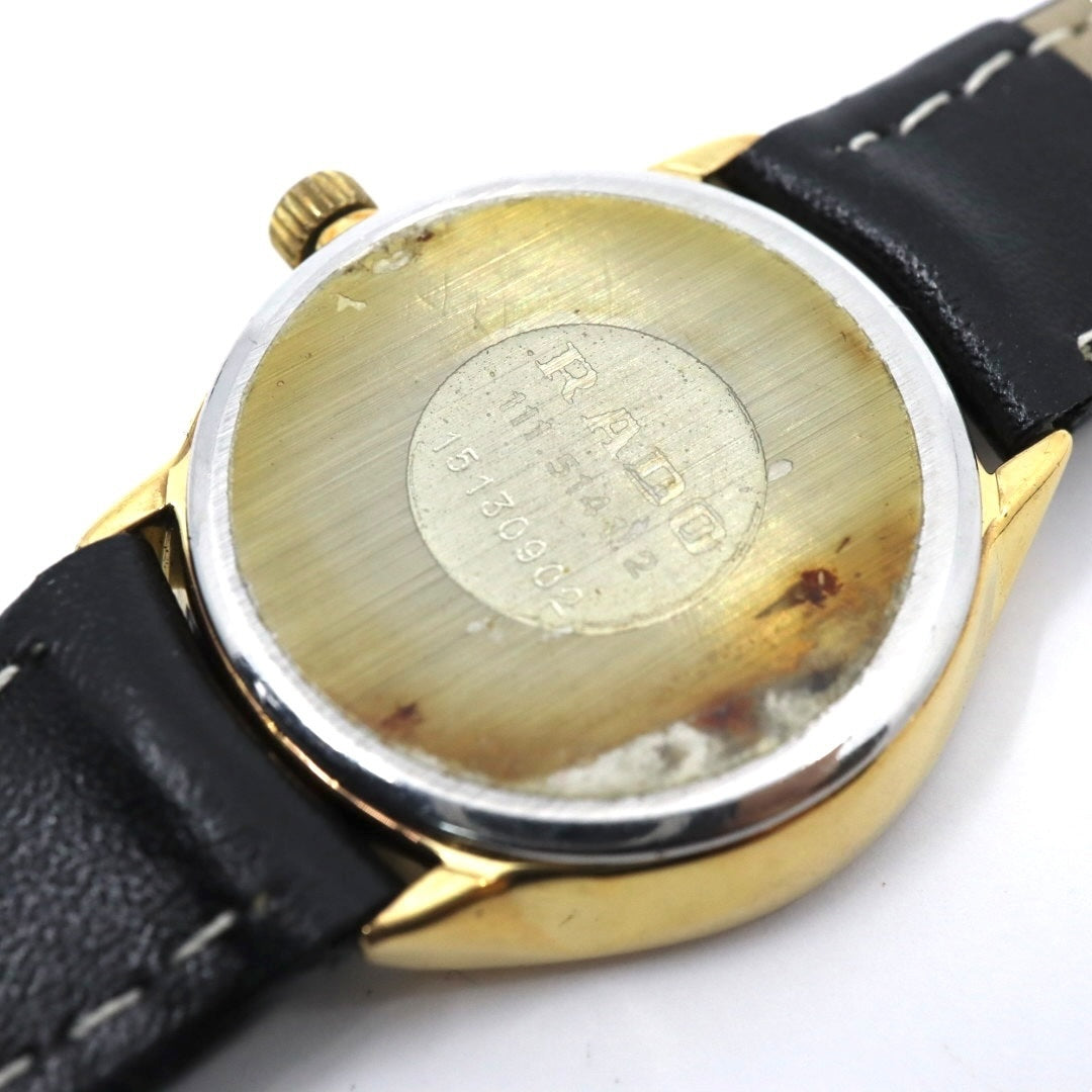 【美品/電池交換済/新品ベルト(社外品)】ラドー 腕時計 111.5141.2 レディース クオーツ ゴールド文字盤 デイト表示 ヴィンテージ アナログ ドレスウォッチ アンティーク クラシックデザイン エレガント 薄型 クリーニング済み G1