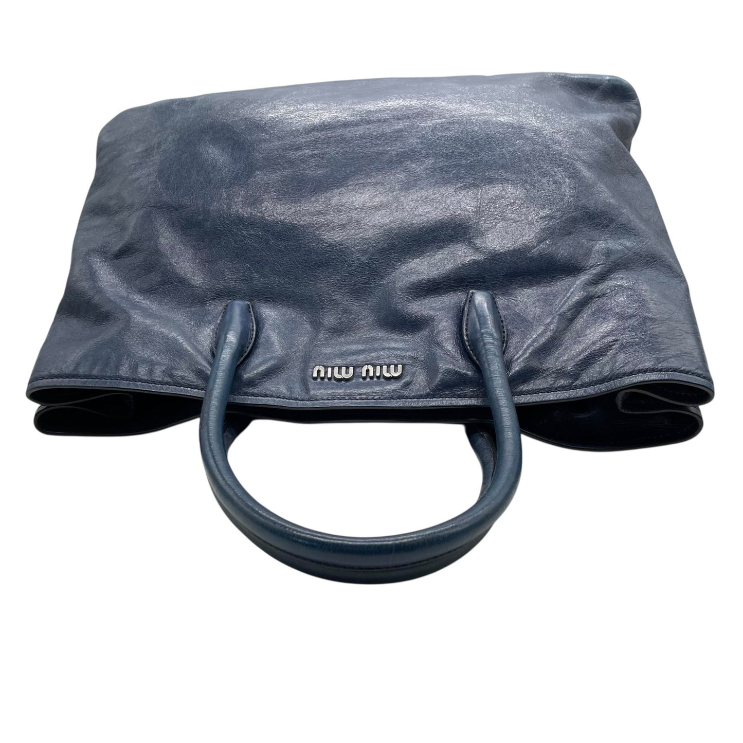 ミュウミュウ miumiu トートバッグ ショルダーバッグ ネイビー 紺 2way レザー 手提げ 斜め掛け可 シルバー金具 ロゴ レディース K10 archive 002 Y2K