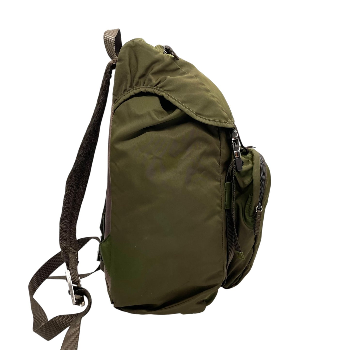 プラダ PRADA リュックサック バックパック カーキ 茶 ブラウン ナイロン 三角ロゴプレート トライアングルロゴ シルバー金具 メンズ レディース Z4