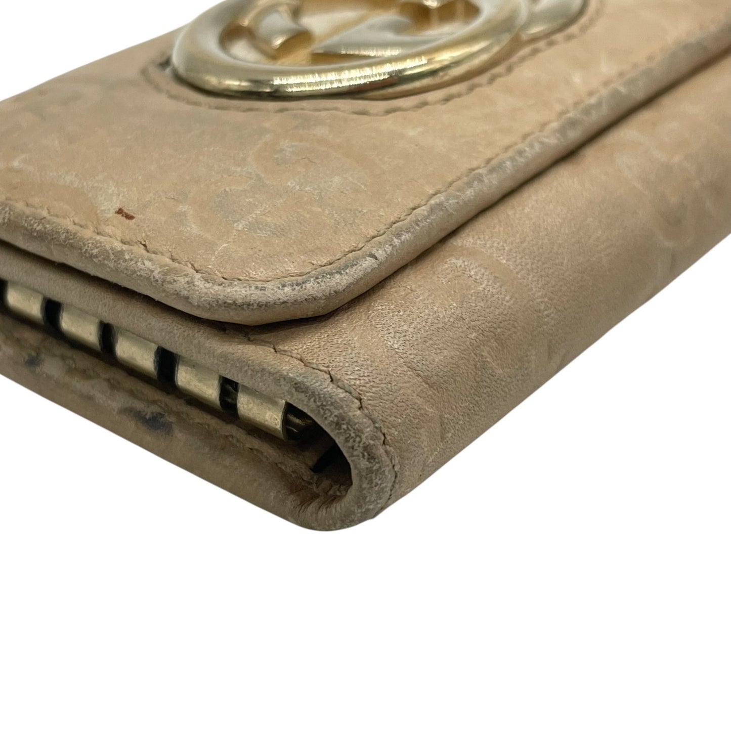 グッチ GUCCI グッチシマ 三つ折り キーケース インターロッキングG ベージュ レザー ゴールド金具 レディース M5