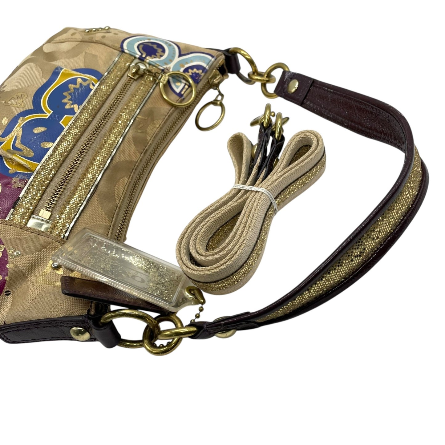 コーチ COACH 2WAY ハンドバッグ ショルダーバッグ ポピー オプアート シグネチャー ベージュ マルチカラー キャンバス ゴールド金具 ロゴチャーム付き 手提げ 斜め掛け可 レディース T1