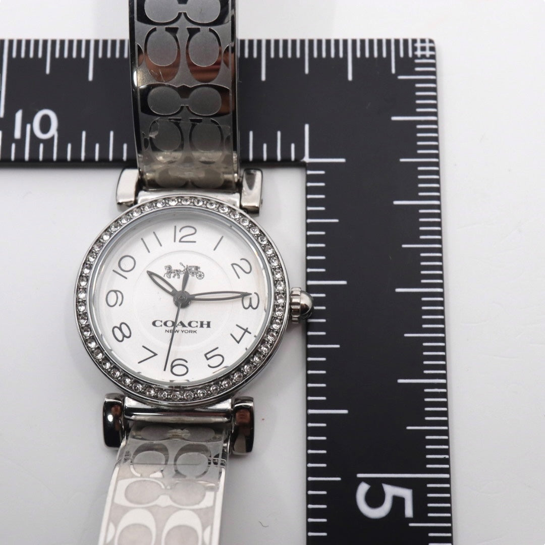 美品 電池交換済 コーチ COACH 腕時計 CA.66.7.95.1489S レディースウォッチ クォーツ ラインストーンベゼル シルバー ホワイト文字盤 シグネチャー柄ブレスレット アナログ エレガント クラシック ドレスウォッチ 稼働品 G3