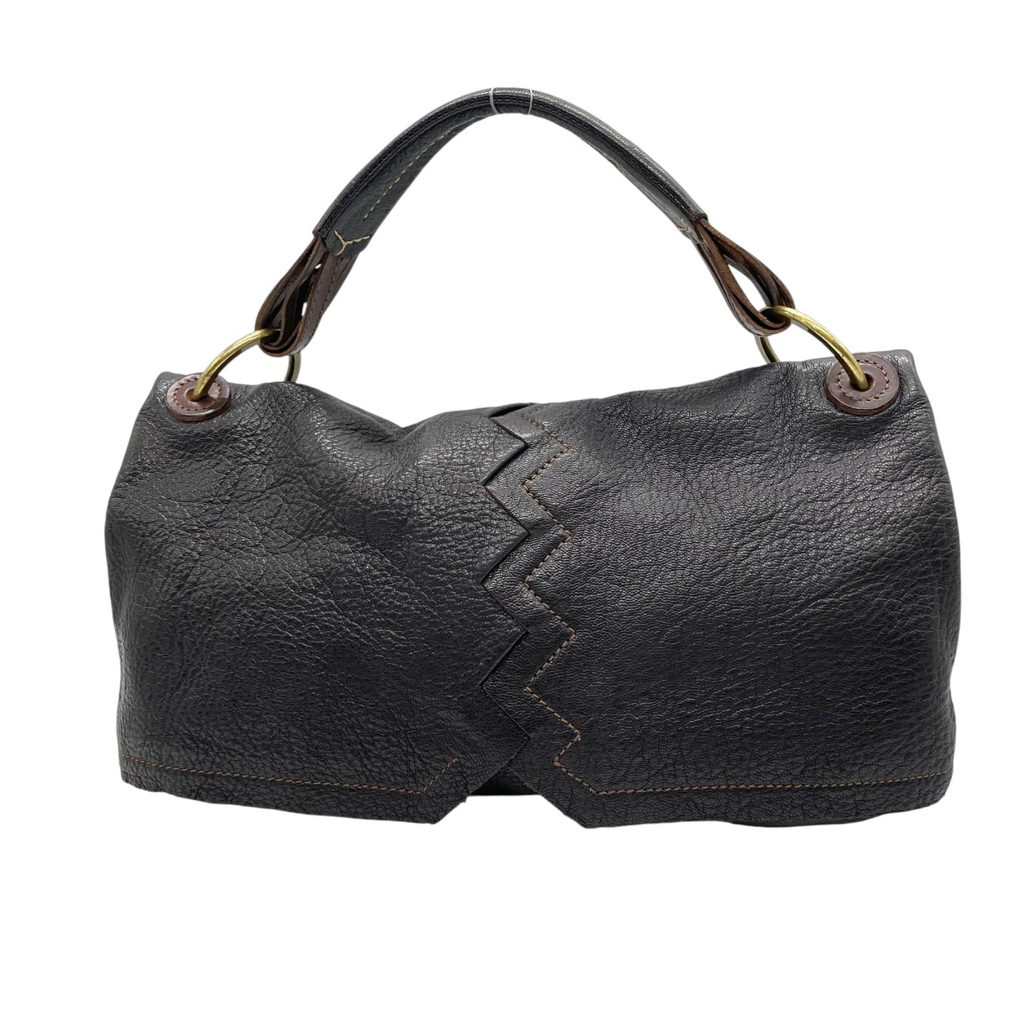 美品 genten ゲンテン ハンドバッグ 茶 ブラウン レザー ゴールド金具 ジグザグステッチ 横長 Y2K デザイン 手提げ コンパクト レディース バッグ U12